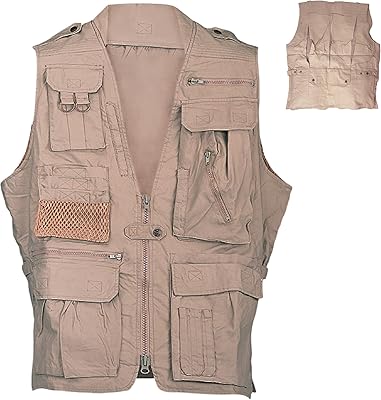 Humvee Safari Photography Vest For Men, Women, Unisex - Vest for Hunting, Fishing, Camping, Travel, Hiking, Outdoor - 100% Cotton, Khaki, Large