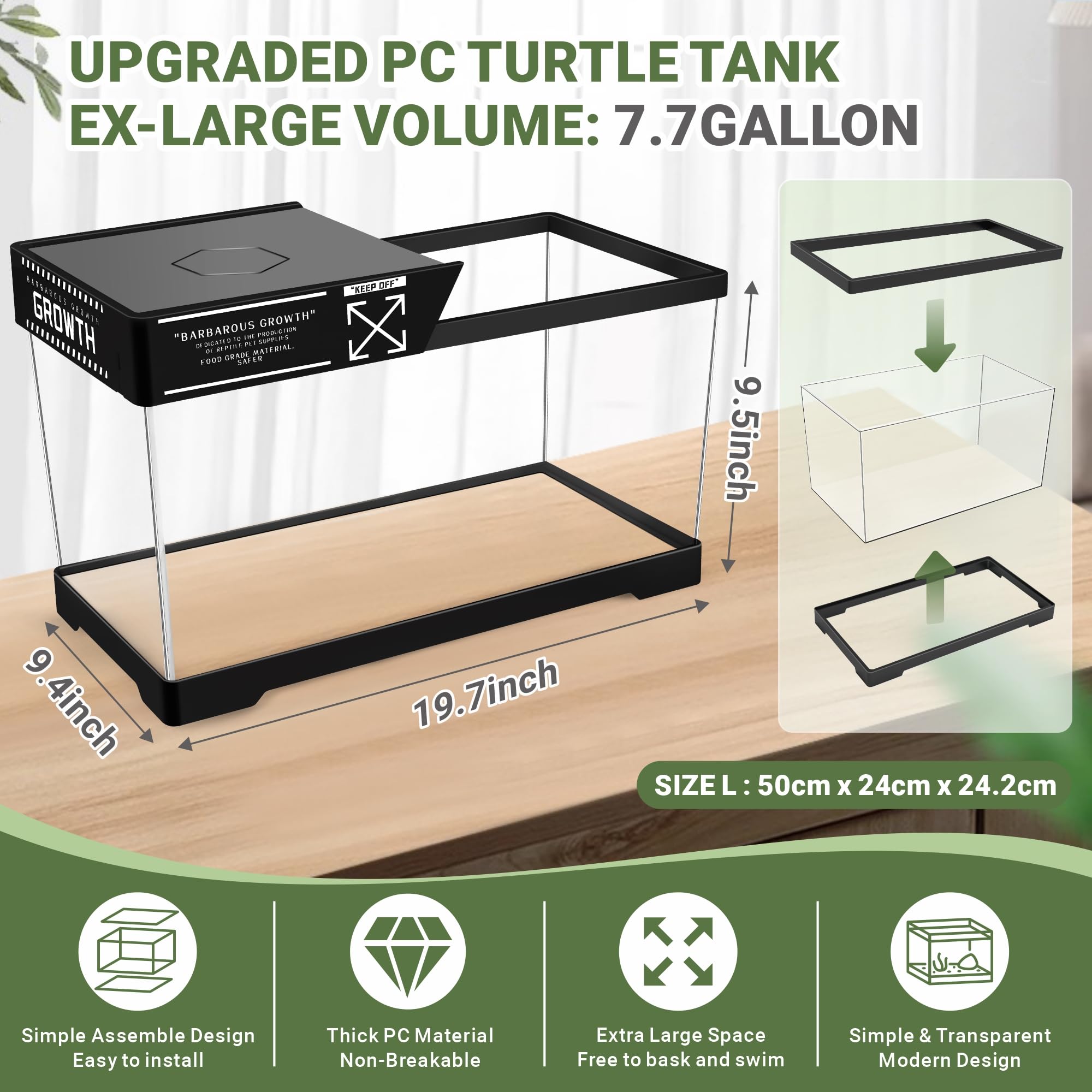 GOZILLA Kit de tanque de tortuga (tanque + lámpara + filtro), kit de inicio de tanque de tortuga de PC con lámpara y filtro ajustables, hábitat de escondite de reptiles con tapa para reptiles pequeños