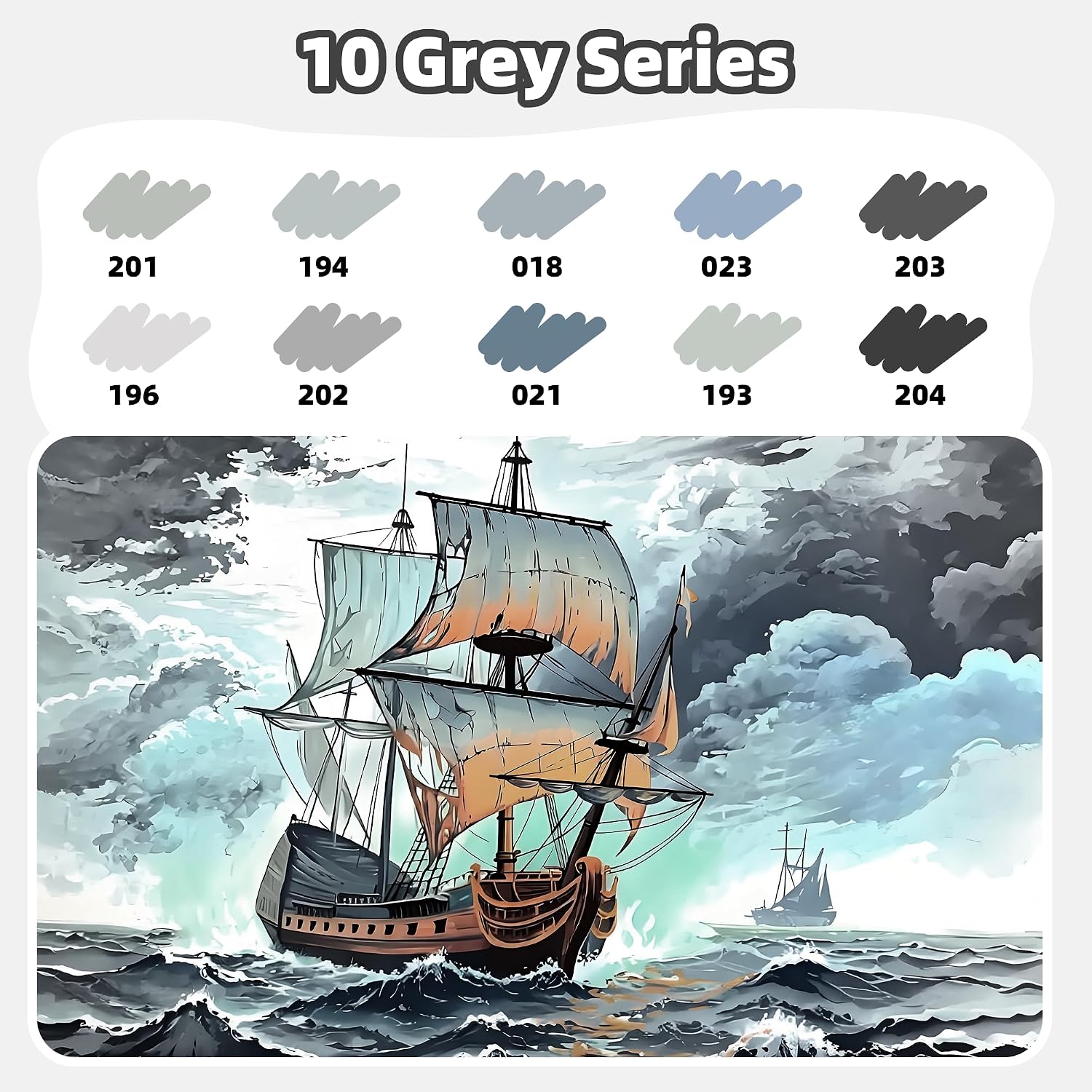 LIULIUCAI 10 Gray Dual Markers, Fine & Brush Tip Pen for Adult Coloring image 3