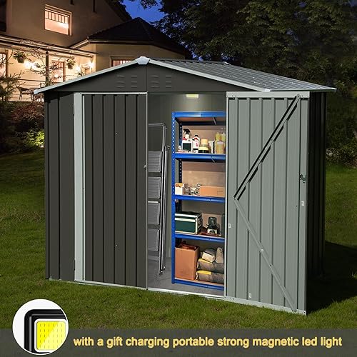 Miniatura 7 de Cobertizo de almacenamiento al aire libre con puerta con cerradura, cobertizo de almacenamiento de metal resistente para patio, patio trasero,