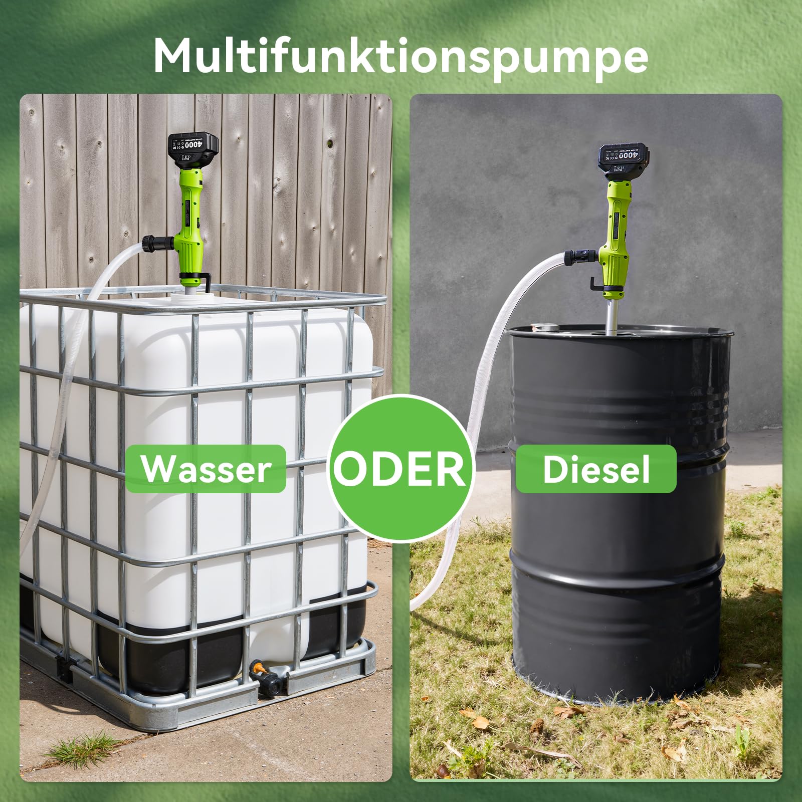 Taskstar Pompa di trasferimento senza fili per acqua/diesel, filtro Ø5,6 cm, 2725 l/h, autonomia 60 min, prevalenza 5 m per cantina, piscina, stagno, fusti pioggia, barca, acquario, camper
