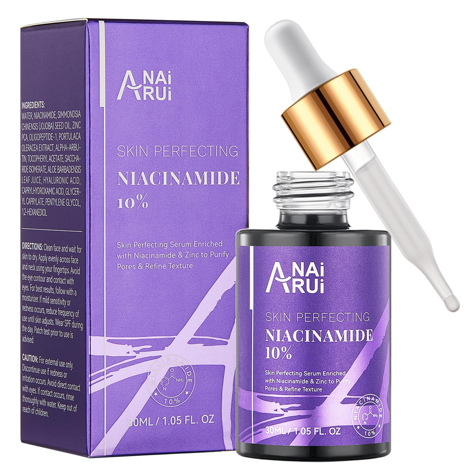 ANAiRUi 10% Niacinamide Facial Serum with Vitamin B3, Arbutin and Zinc - Reduce Dark Spots, Blemish, Pore, Anti-Aging and Wrinkle - 30ml