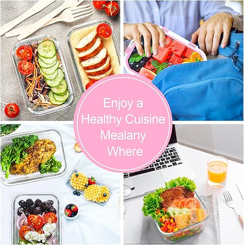 Miniatura 6 de VERONES Paquete de 10 recipientes de vidrio para preparación de comidas, recipientes herméticos de vidrio para almuerzo, juego de recipientes