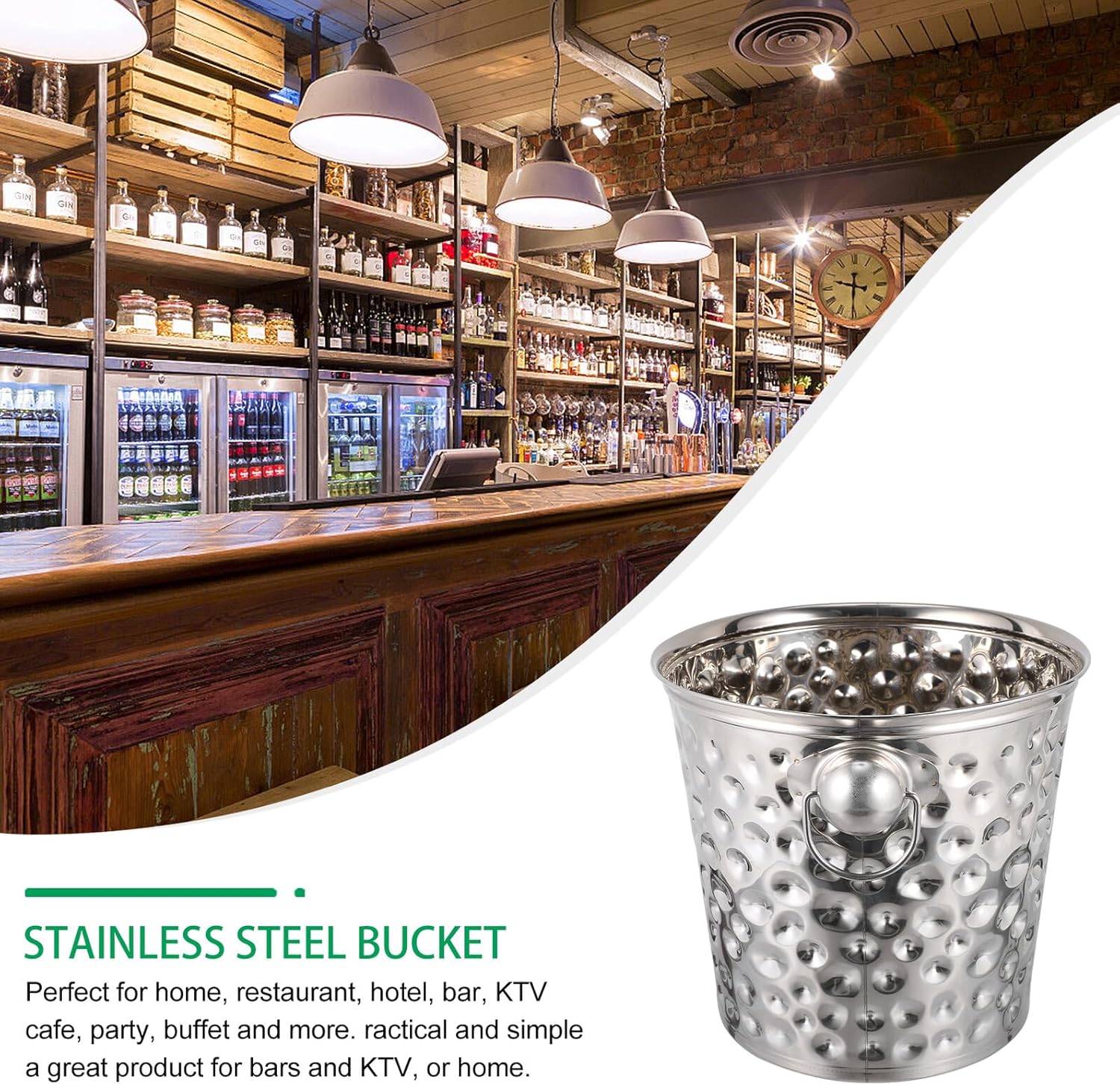 Uonlytech Bar Ice Bucket and Ice Cube Bucket 11l Stainless Steel Thickened Hammered Finish for Home Bar and Party Chilling