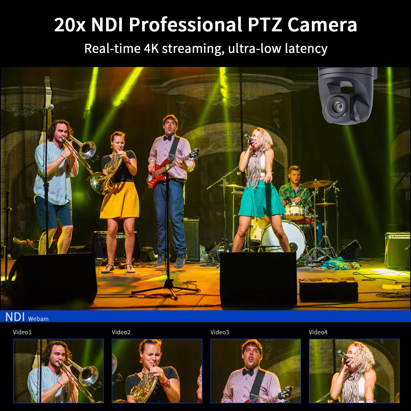 Cámara 4K NDI PTZ 20X, HDMI USB LAN, salidas de videoconferencia, cámara web para culto de iglesia/eventos, servicios/educación, funciona con zoom, Skype, OBS