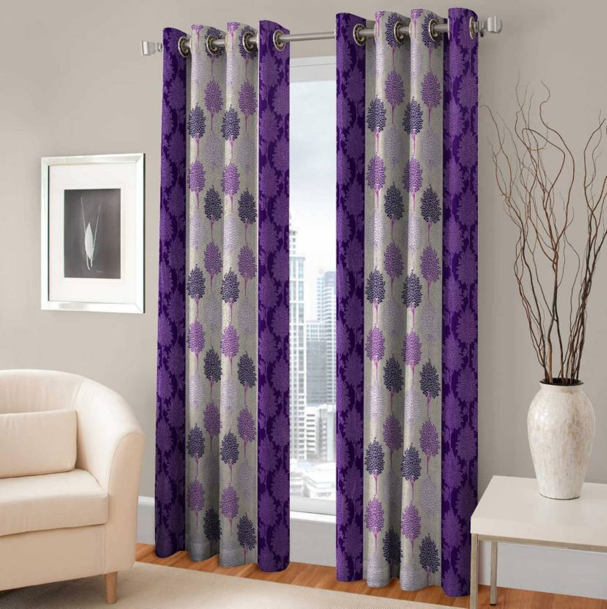 Kiara Creations Kniting Tree Design Semi-Sheer Curtains for Long Door- 8 Feet (Pack of 1) Purple
