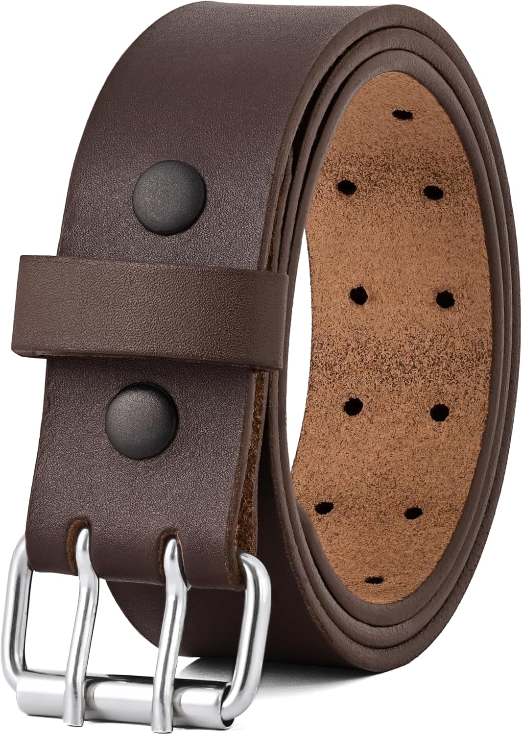PBF Leather Belts for Men Heavy Duty 1.75 Inch Wide Double Prong, Casual, Full Grain Leather Belt Comfortable Cowhide Belt