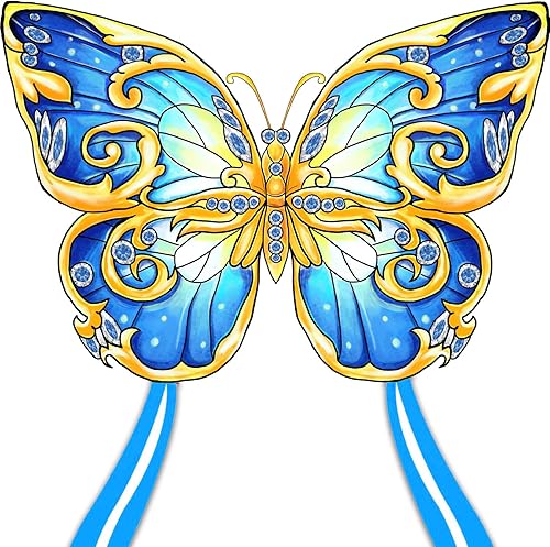 Miniatura 1 de Xida Increíble cometa de mariposa para niños y adultos, cuerda de una sola línea fácil de volar con cola larga para viajes a la playa, parque,