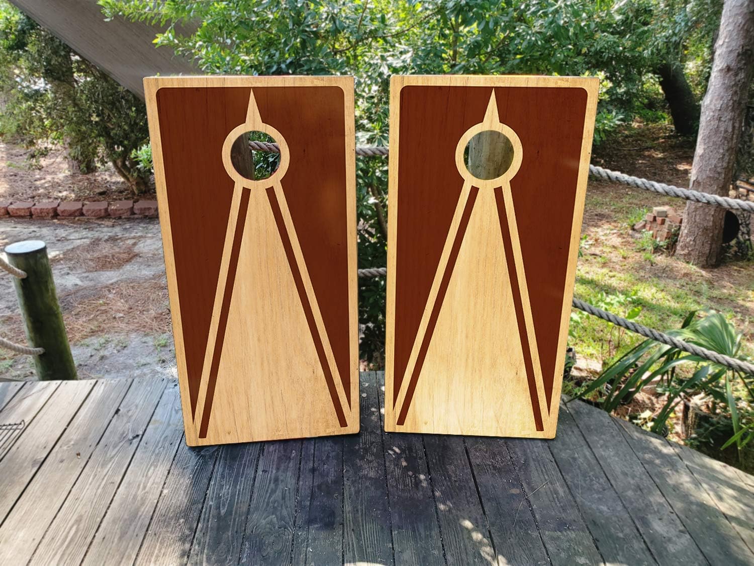 Pair of Waterproof Cornhole Board Wraps- Decals ONLY- Light Brown Wood Grain Pattern - Laminated - Easy to Apply