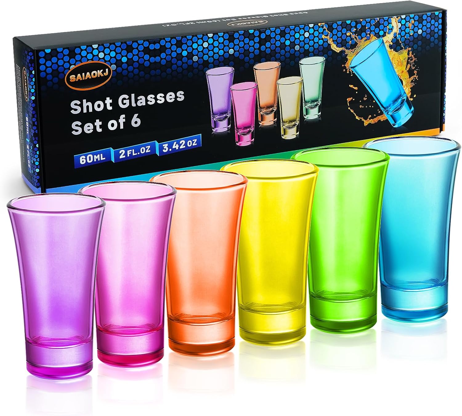 Amazon.com | SAIAOKJ 6 Pack Multicolor Shot Glass Set, 2 Oz Colorful ...
