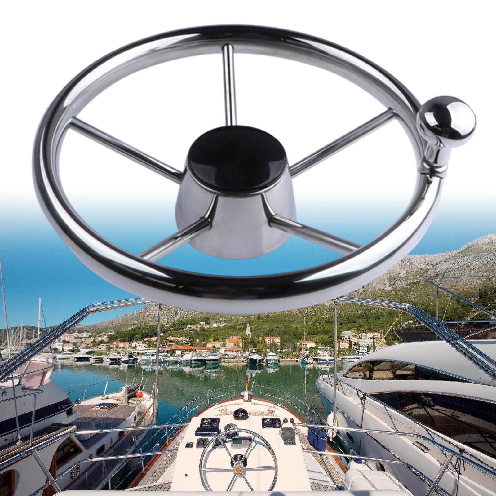 11-Zoll Marine Lenkrad mit, polierte Edelstahl Helm Hardware für Yacht Refit, Bootssteuerungs Upgrade, Hardware für den Einsatz in Fischereifahrzeugen