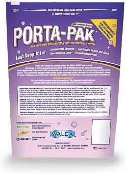Walex Porta-Pak Black Holding Tank Deodorizer & Portion Control System Drop-Ins - Rapid Breakdown of Waste & Paper, Odor Prevention, Cleans Tank & Sensors - Lavender Breeze, 10-Pack