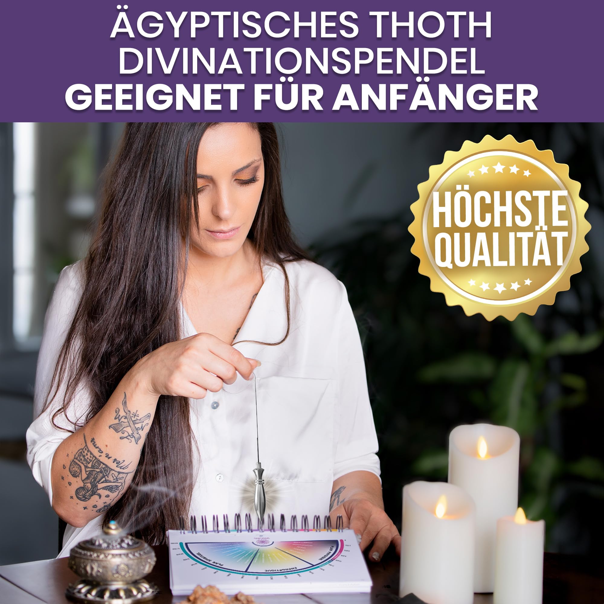 VIBRATIS Augenbrauenstäbchen mit Pendel, Ägyptisches Thot – Radiästhesie-Set aus Kupfer – Präzision und Zuverlässigkeit für Geobiologie, Paranormal und Wahrsagerei – französische Marke
