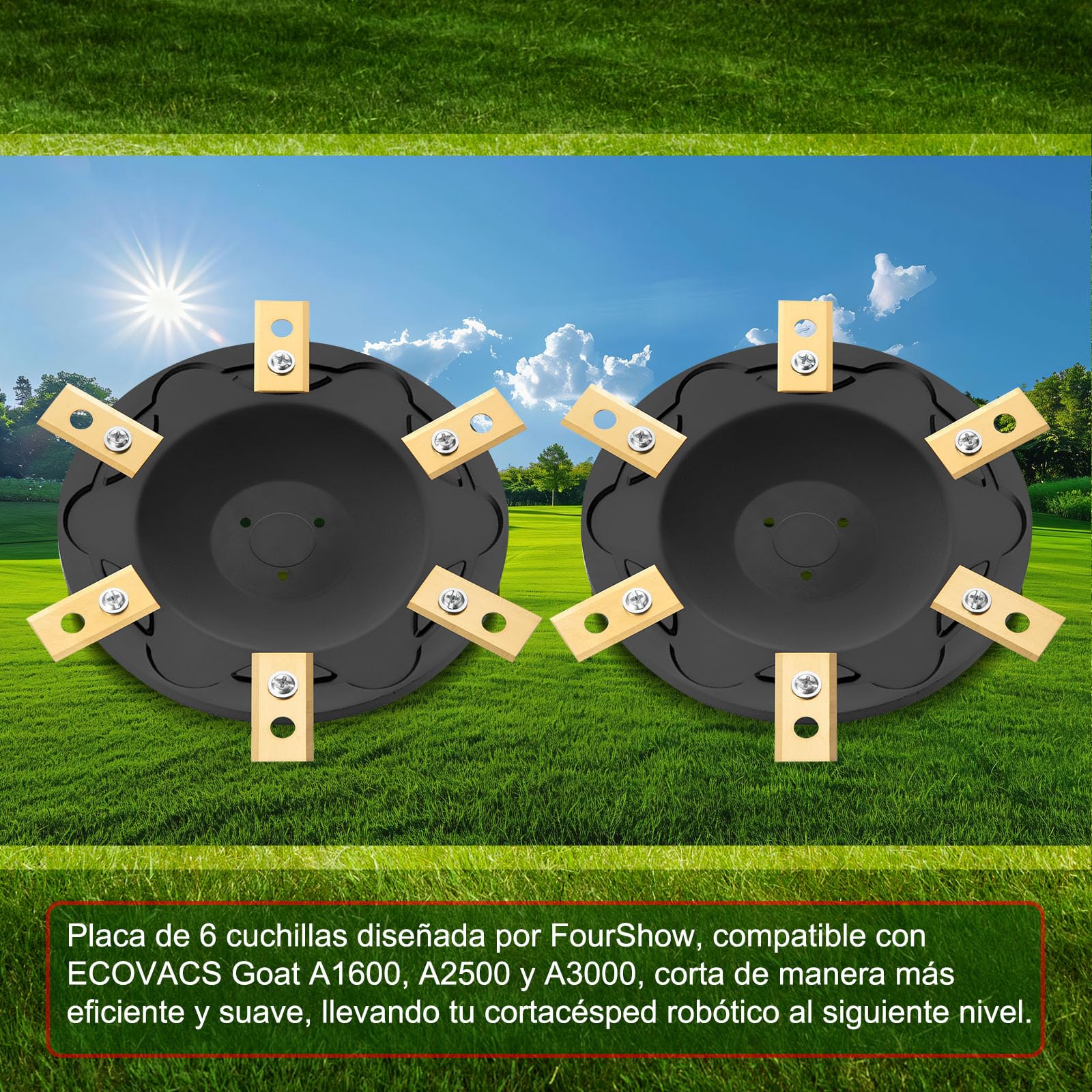 [ACTUALIZACIÓN] 2 Discos de Cuchillas + 12 Cuchillas Compatibles con ECOVACS A1600, A2000, A2500 y A3000, Disco de Cuchillas para Cortacésped Robótico, Plato Giratorio de Cortacésped Robótico