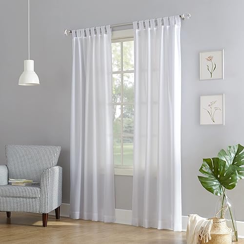 No. 918 Trevor - Par de paneles de cortinas semitransparentes con textura jaspeada, 40 x 95 pulgadas, color blanco