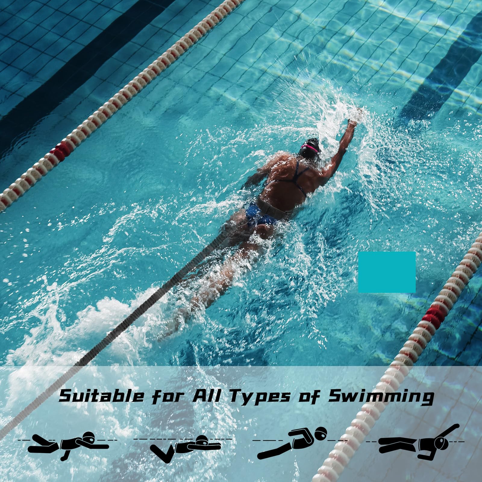 Zocipro Cintura da Nuoto per Piscina, Cintura di Resistenza Regolabile 2.5-7.5M, Cintura per Allenamento Nuoto per Tutti i Nuotatori, Accessorio di Nuoto per Tutte le Piscine