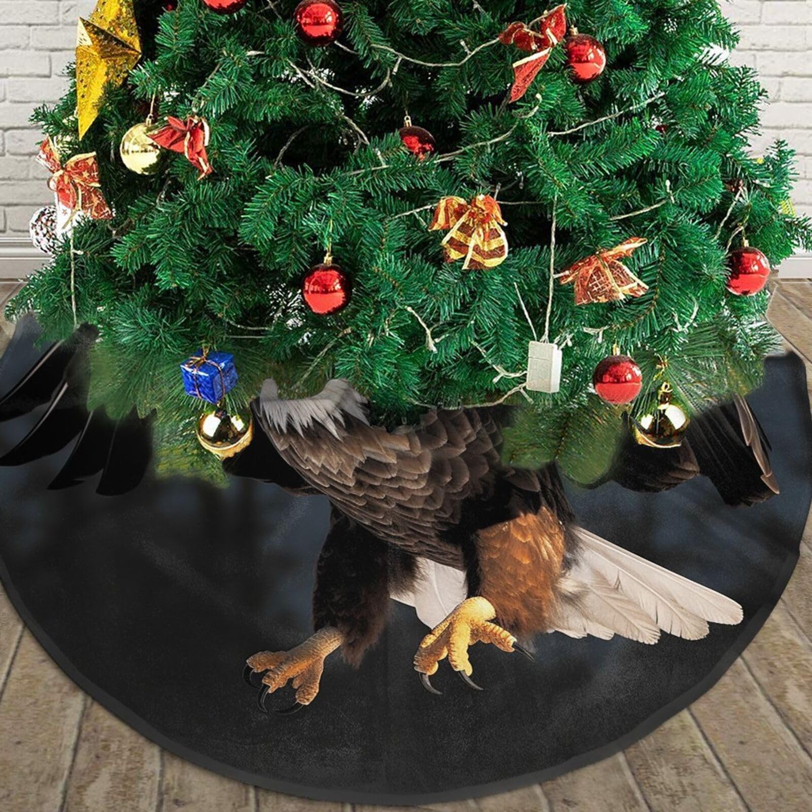 Bald Eagle Christmas Tree Skirt 30" Plush Soft Artificial Tree Mat Cover Merry Christmas Xmas Tree Skirt for Christmas Decoration Holiday Indoor Outdoor Winter Party Decor