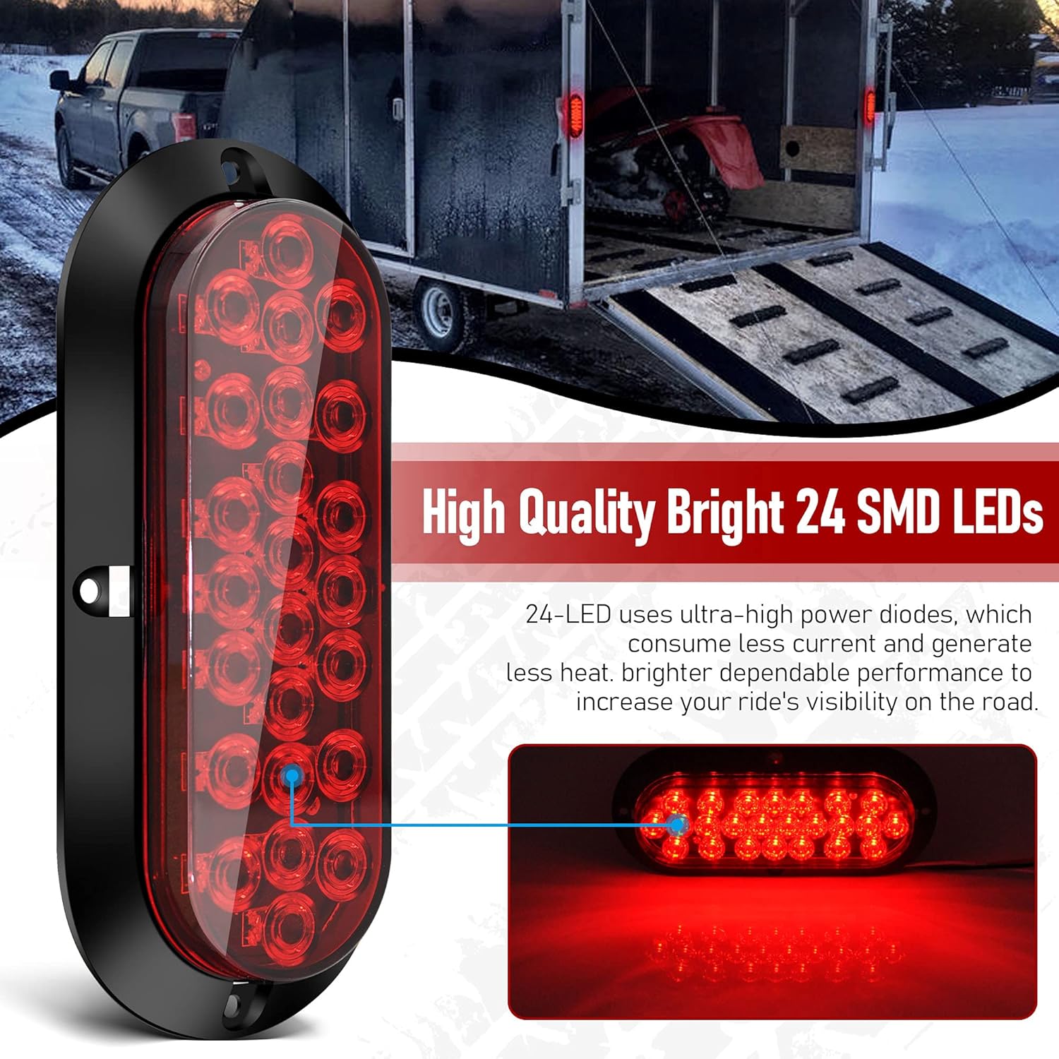 eTzone 6 Inch Oval 24 LED 12V Reverse Marker Trailer Lights Waterproof Red Brake Tail Lights for Boat Trailer Truck RV : Automotive