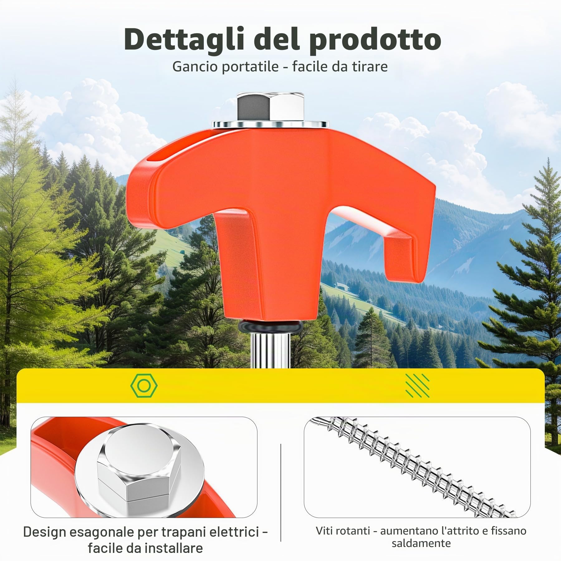 24 pz Tenda Pegs Trapano da Campeggio Heavy Duty Steel Camping Spikes Anti-Rust Tenda Pegs 25CM Camping Stakes con Hex Drill Bit & T Pull Hook, Garden Staples per Trampolino, Arancione