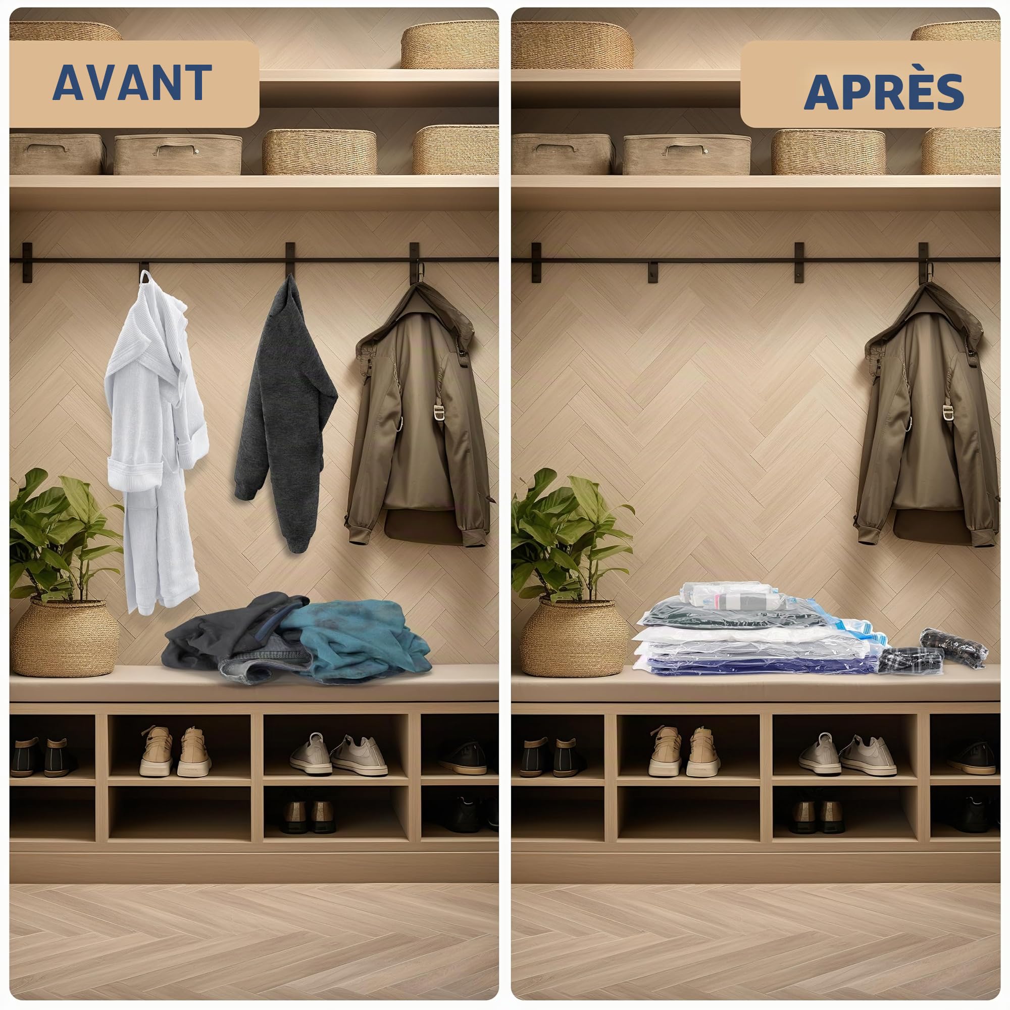 Lot de 20 sacs de rangement sous vide (4 jumbo/4 grand/4 moyens/4 petits/4 rouleaux M) sacs de rangement sous vide avec pompe à main pour couettes, couvertures, literie, oreillers et vêtements