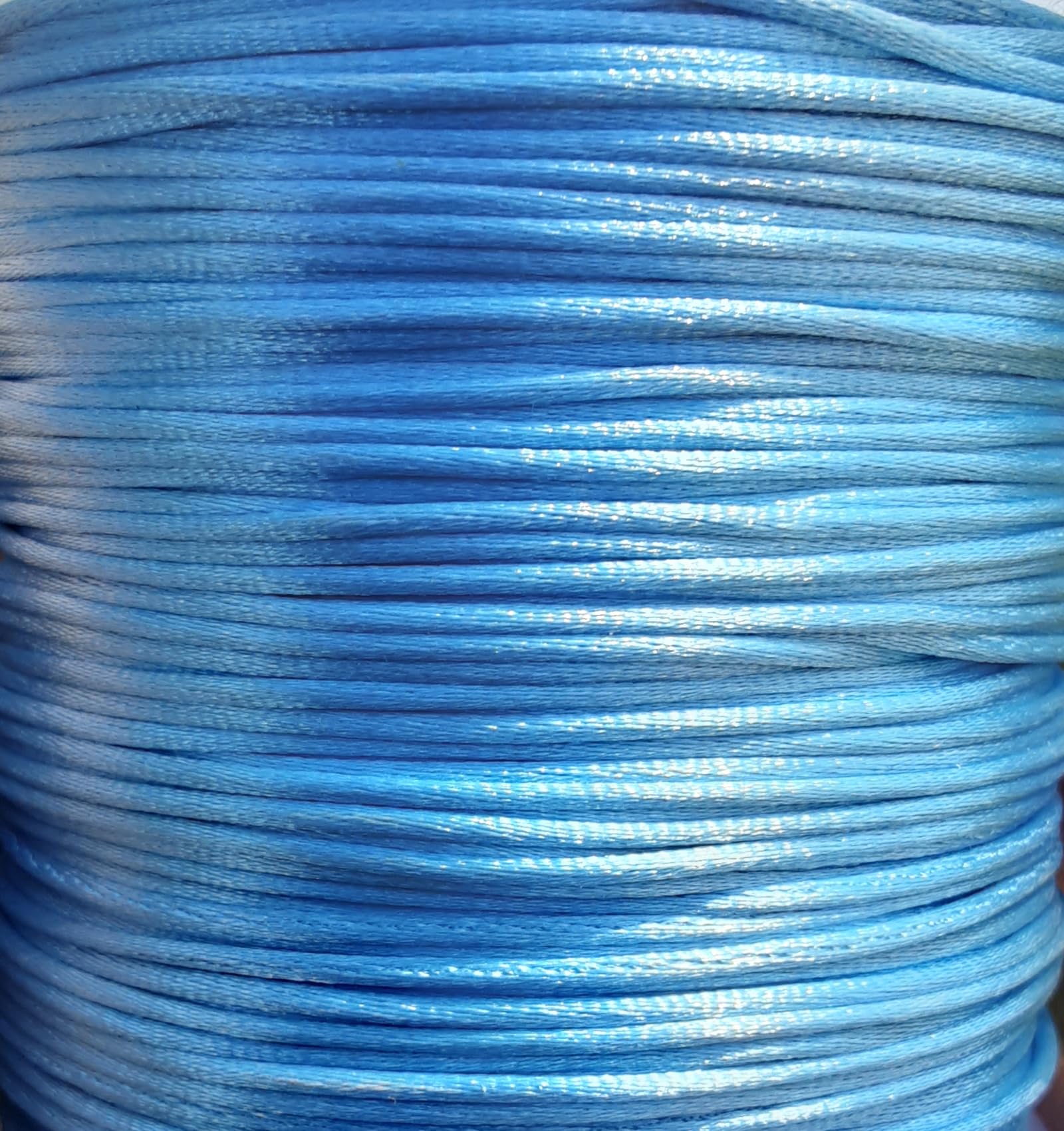Mart-Mon Lt Blue Satin Rattail Cord 2Mm X 25M, Silky Thread For Knotting, Bracelet Making, Jewellery, Sewing Crafts (Lt Blue)