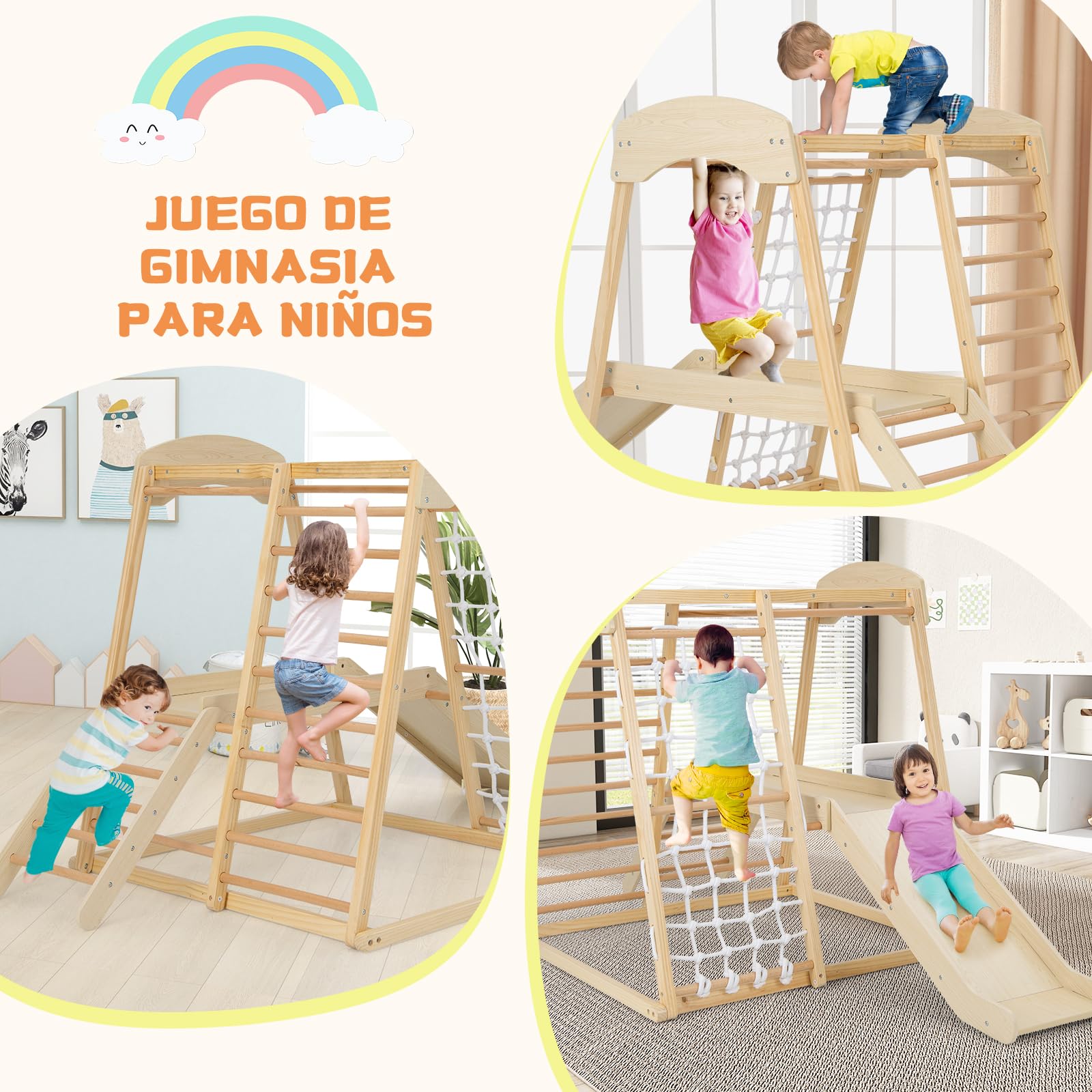 Parque De Escalada Infantil GOPLUS Con Muro, Barras, Columpio Y Tobogán - Para Niños De 3+ Años, Interior/Exterior