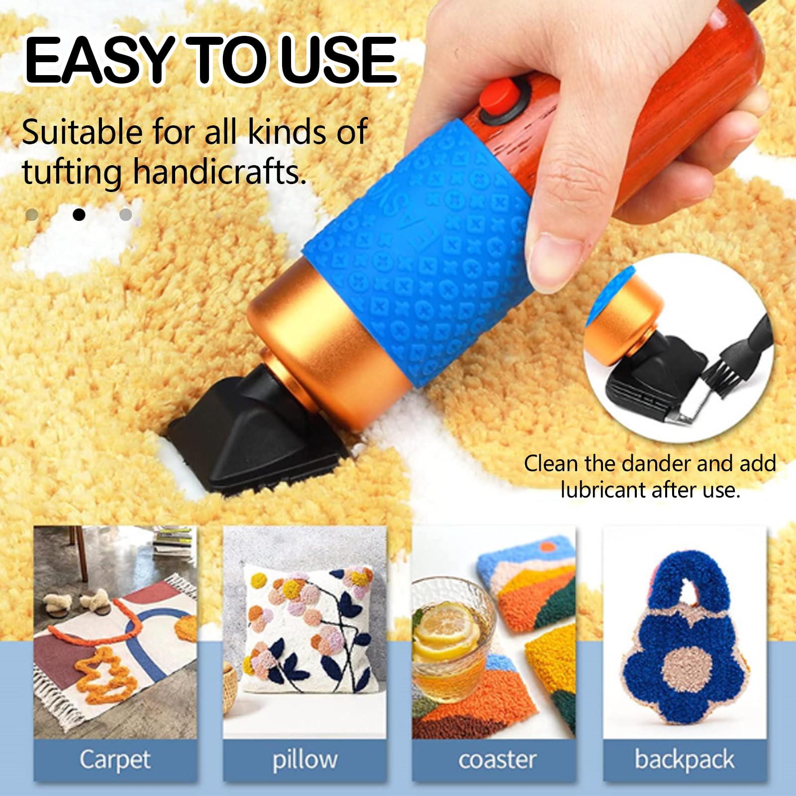 Pistola Per Tufting, Set Tufting Macchina Tufting Pistole Tappeti Batteria 2*2600 Mah Con Telaio In Lega Alluminio 27,5 X 27,5'' Taglierina Tappeti A Pelo Tagliato 20 Rotoli Filato Con Teli Tufting