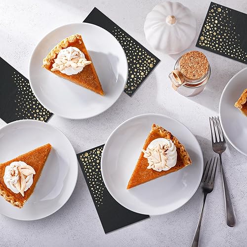 Miniatura 7 de Elegantes servilletas negras  Servilletas desechables de 7.5 x 4.25 pulgadas, 100 servilletas negras y doradas, servilletas doradas y negras