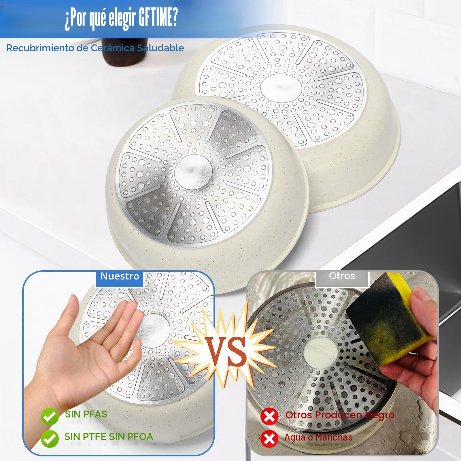 GFTIME Juego de ollas de 17 piezas, revestimiento de cerámica antiadherente con asas extraíbles, para todo tipo de cocinas, incluidas las de inducción, apilables y aptas para lavavajillas