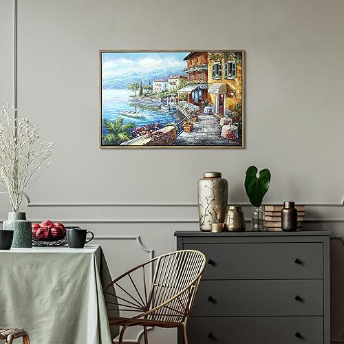 Miniatura 2 de SD SOFT DANCE Lienzo costero enmarcado al óleo, obra de arte de ciudad pintada a mano con arte de pared texturizado para sala de estar (36 x 24 x 1