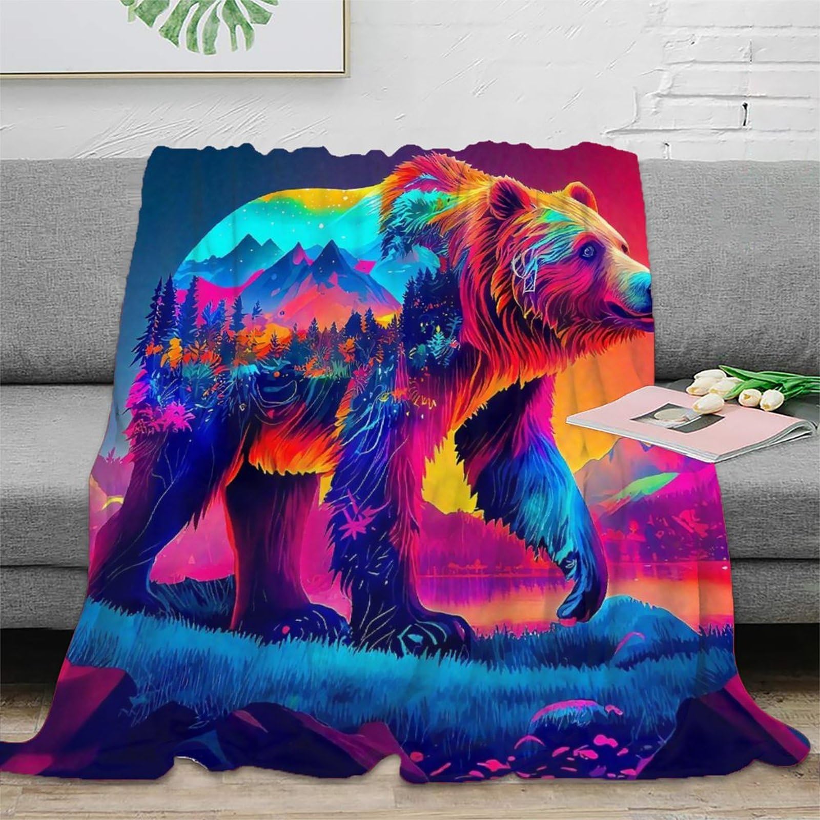 Plaid ours brun 3D en microfibre douce pour couverture de canapé