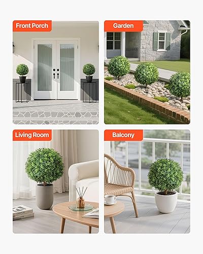 Vista 48 de VEVOR Árbol topiario artificial de boj, 48 pulgadas de alto (2 piezas), árbol topiario sintético en forma de triple bola, planta sintética verde
