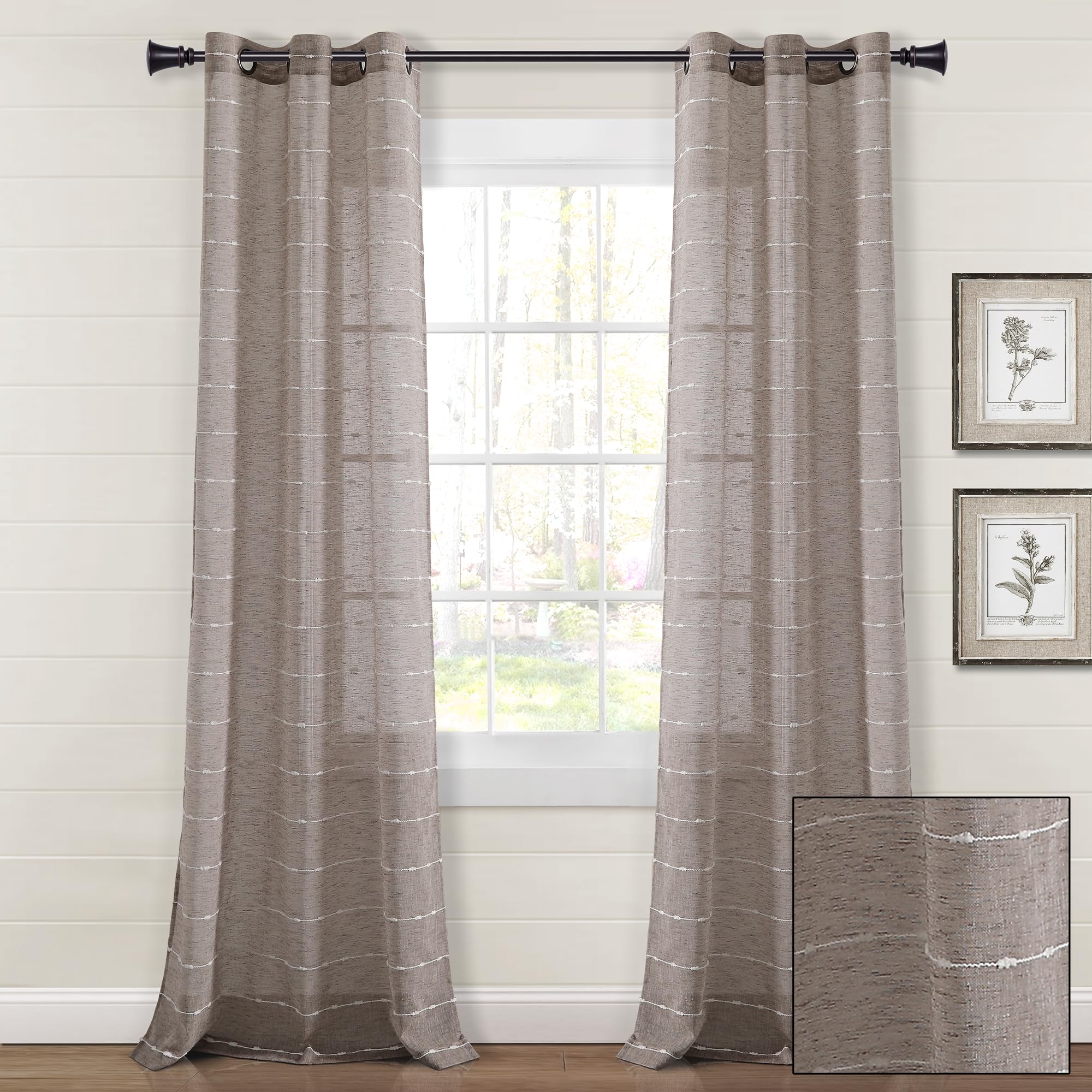 Lush Decor Paire de Rideaux de fenêtre Transparents et texturés à œillets de Style Rustique, 96,5 x 213,4 cm (l x L), Marron