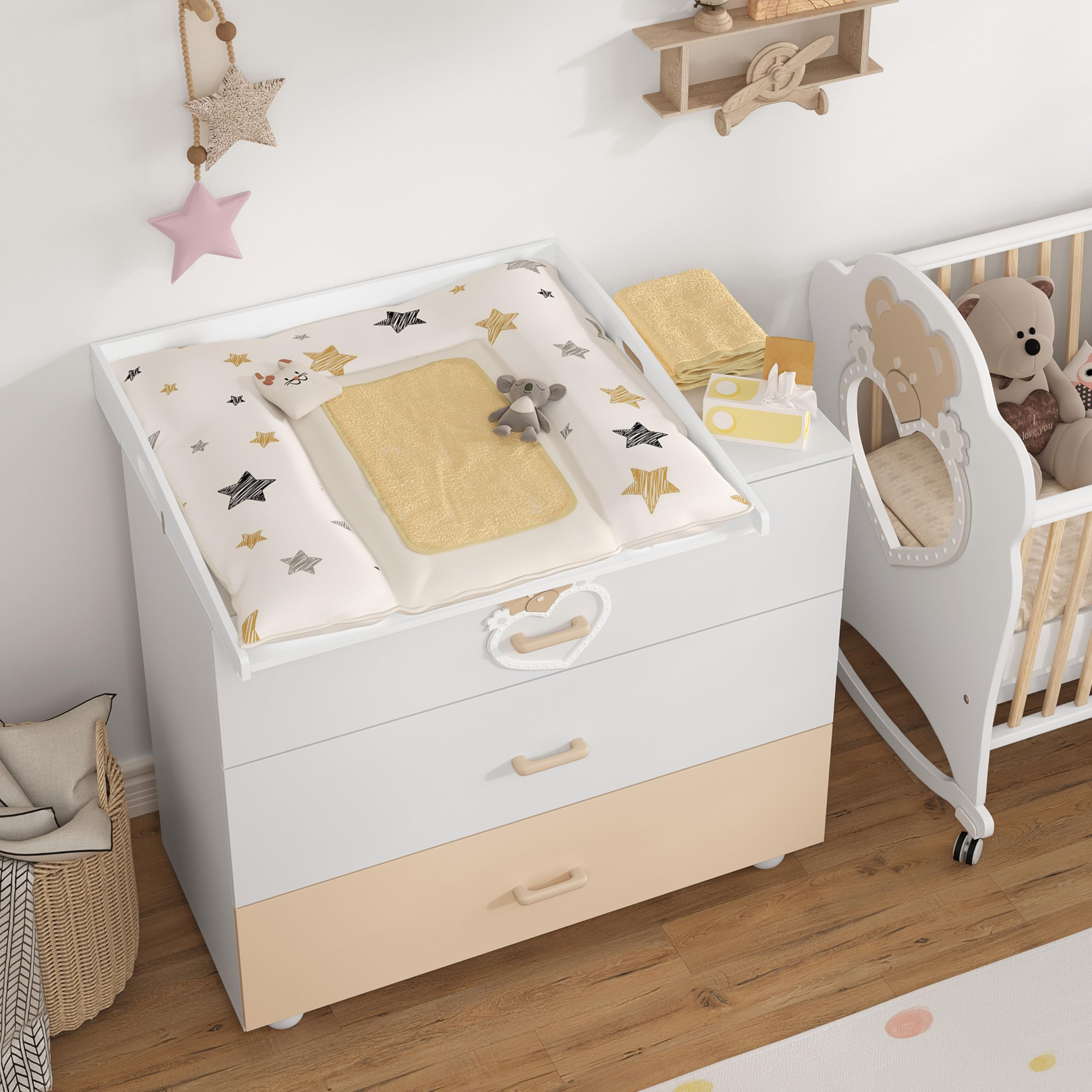 WOLTU Aankleedcommode van MDF, 80 x 75 x 10 cm, aankleedkussen voor