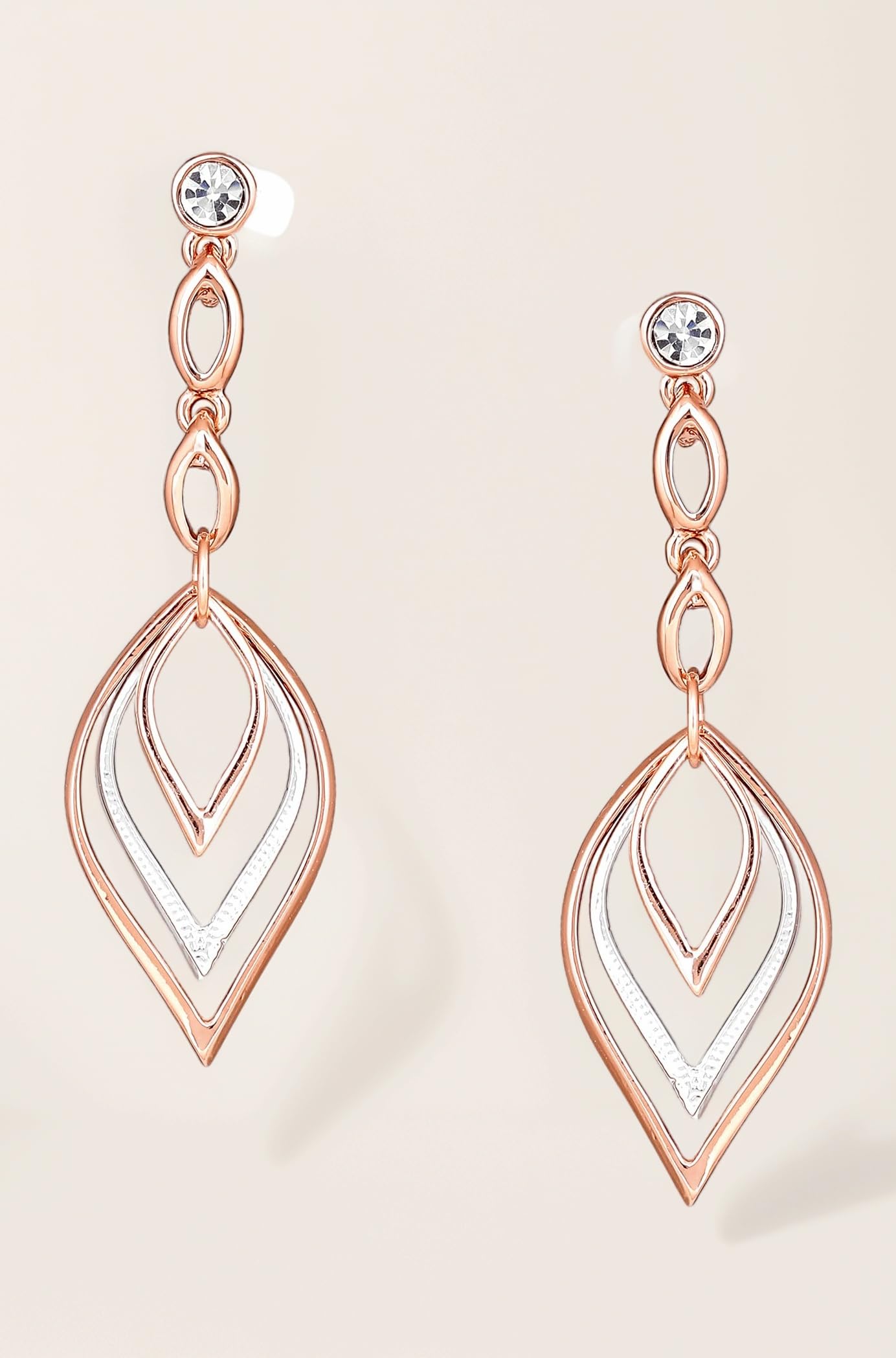 24Kt Rose Gold And Silver Plated White Austrian Crystal Stone Dangle & Drop Earrings For Girls and Women