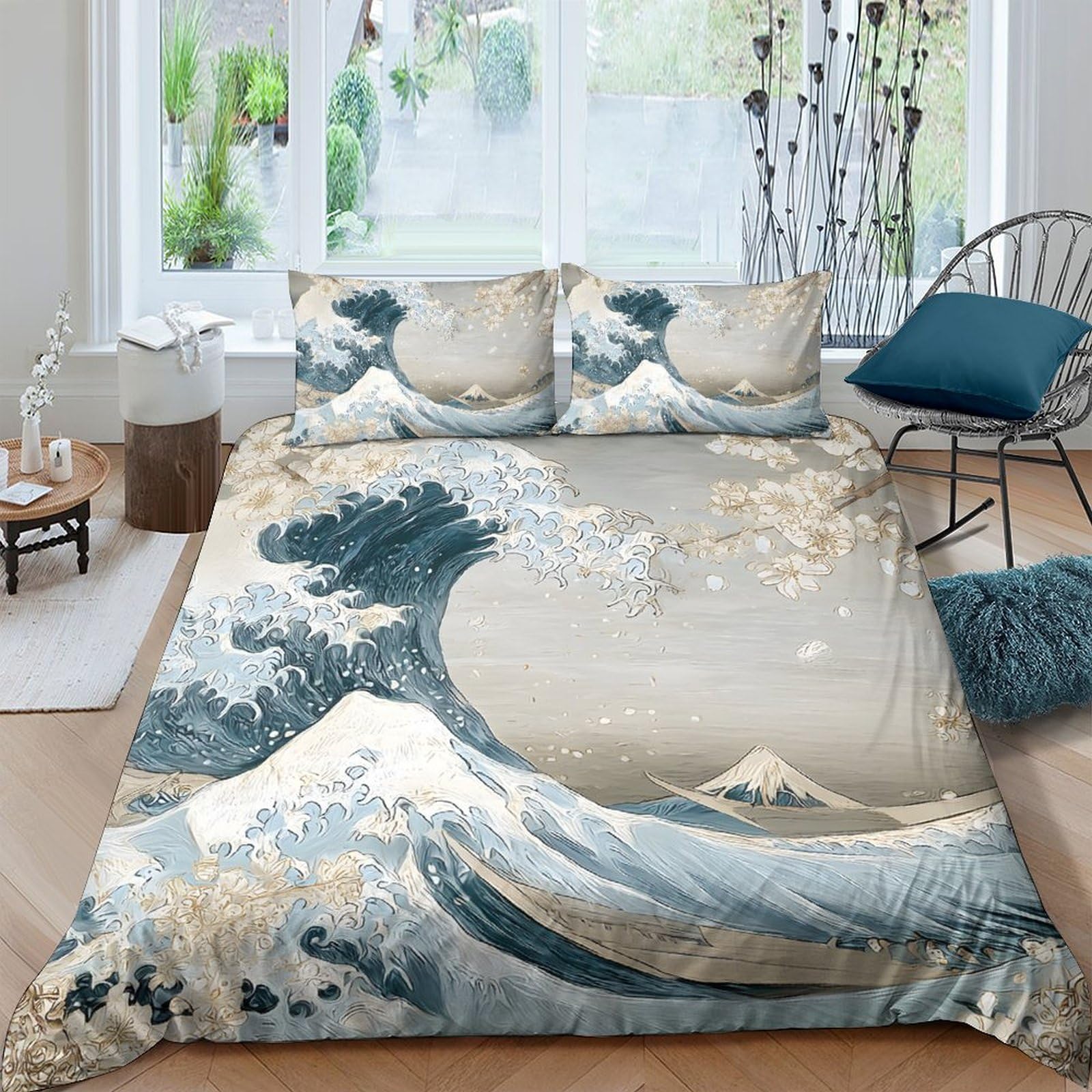 Ctjqhvkz Style-10 3D Printed Great Wave Art Fitted Sheet Microfiber Soft Breathable Mount Fuji Bed Cover For Bedroom Decor Mattress Protection Single（135X200cm）