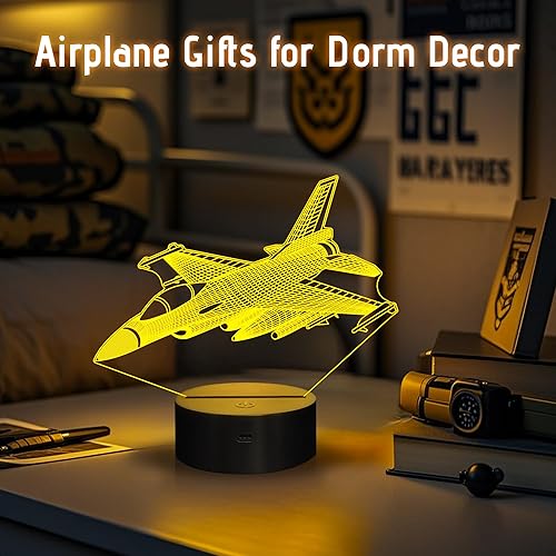 Miniatura 2 de Warplane - Luces nocturnas de avión para niños, luz nocturna 3D, lámpara de noche, luz de juguete de combate, 7 colores cambiantes con control