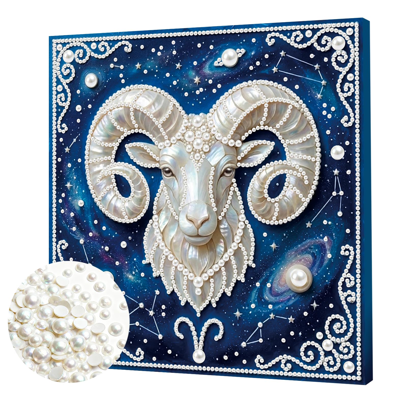 DIY Pearl Painting Kit with Wooden Frame, 3D Plastic Pearl Art Diamond Art Kits for Adults, Ready-to-Hang Home Decor, Gift for Women Beginners(Aries Constellation)(25 * 25cm)