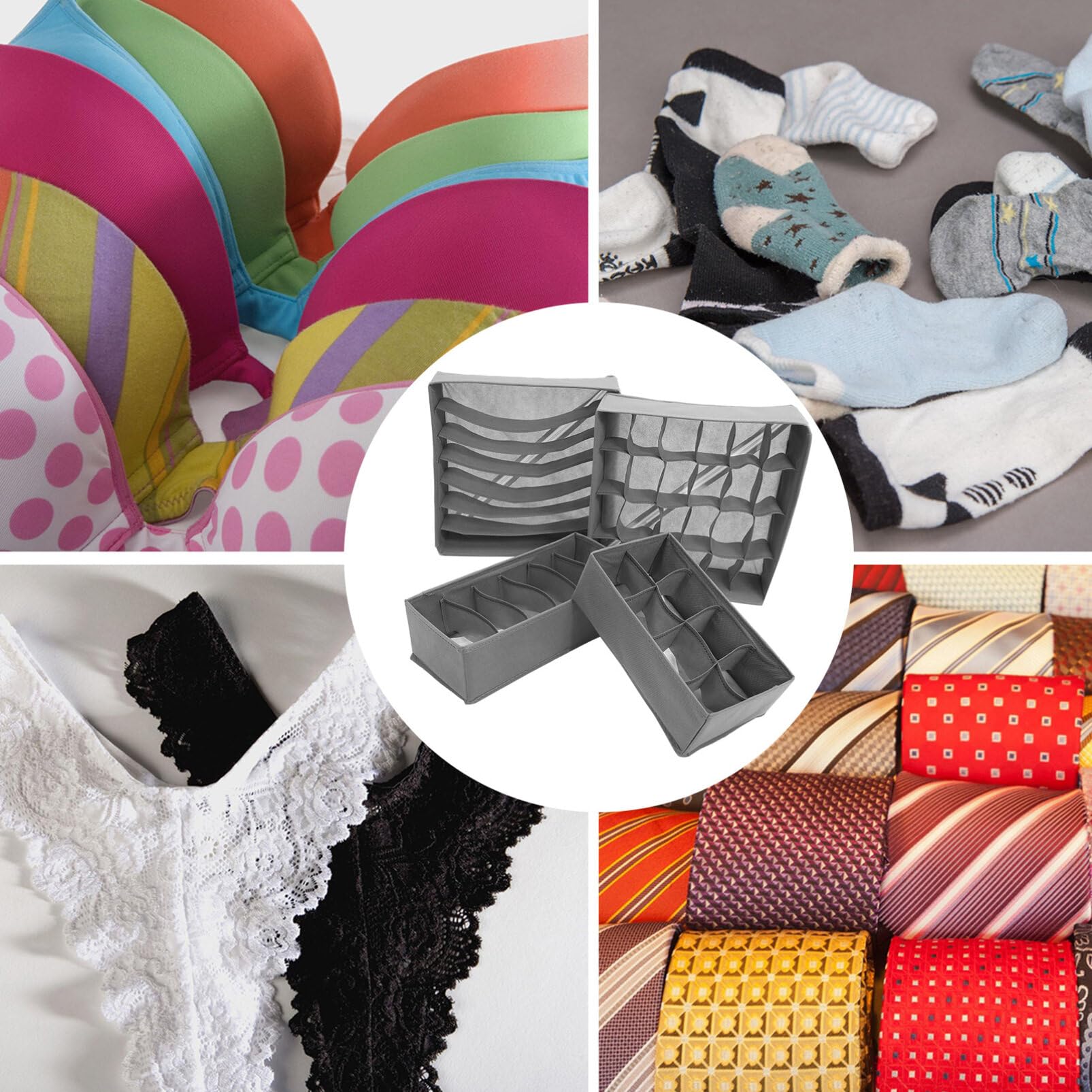 4piezas Organizadores Plegables Para Cajón De Ropa Interior Separadores De Calcetines y Bragas Almacenamiento Para Armarios