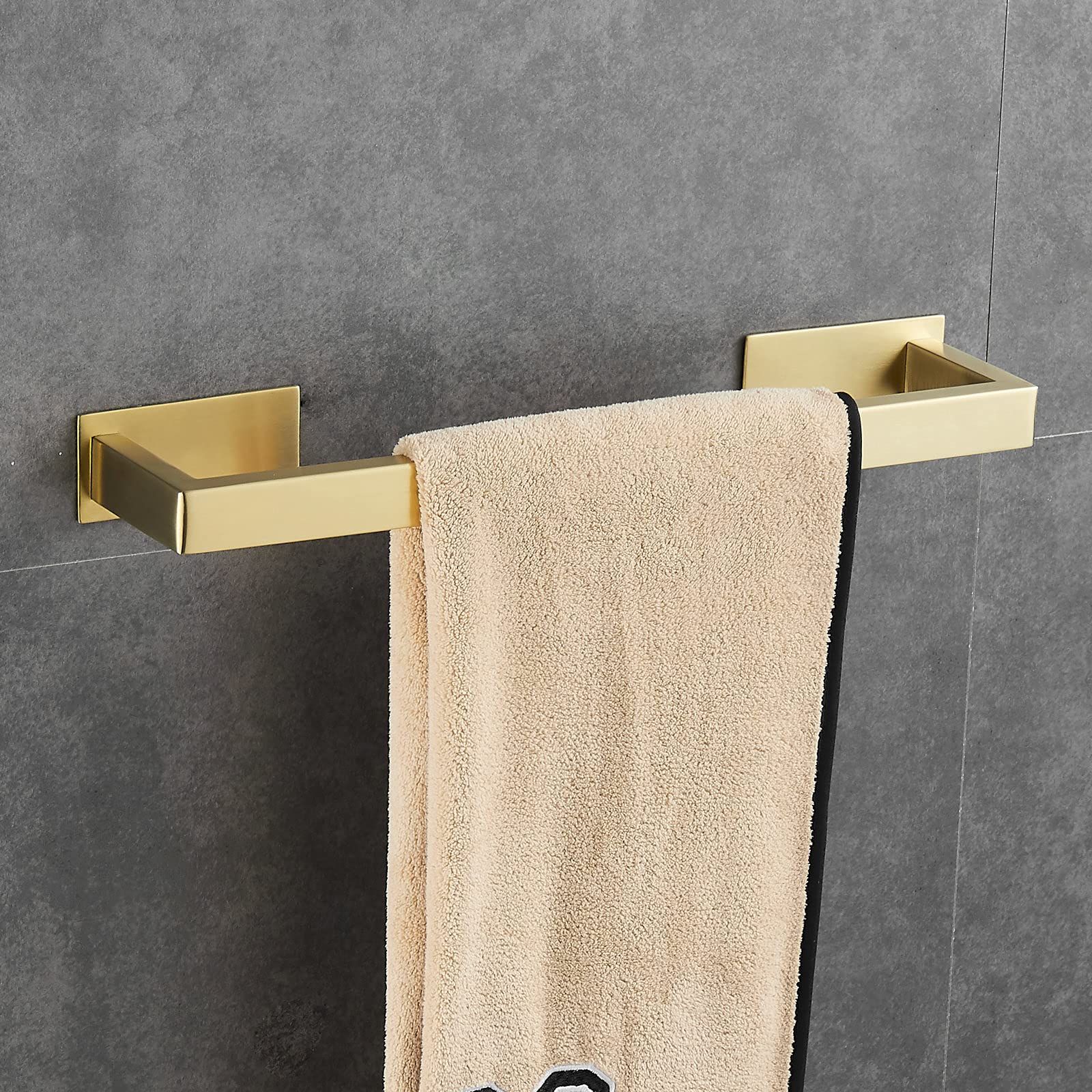 Beelee BA15601BG-40 - Porta asciugamani da bagno in acciaio INOX, con barra singola, design quadrato, oro spazzolato, BA15601BG-40, 38,5 cm