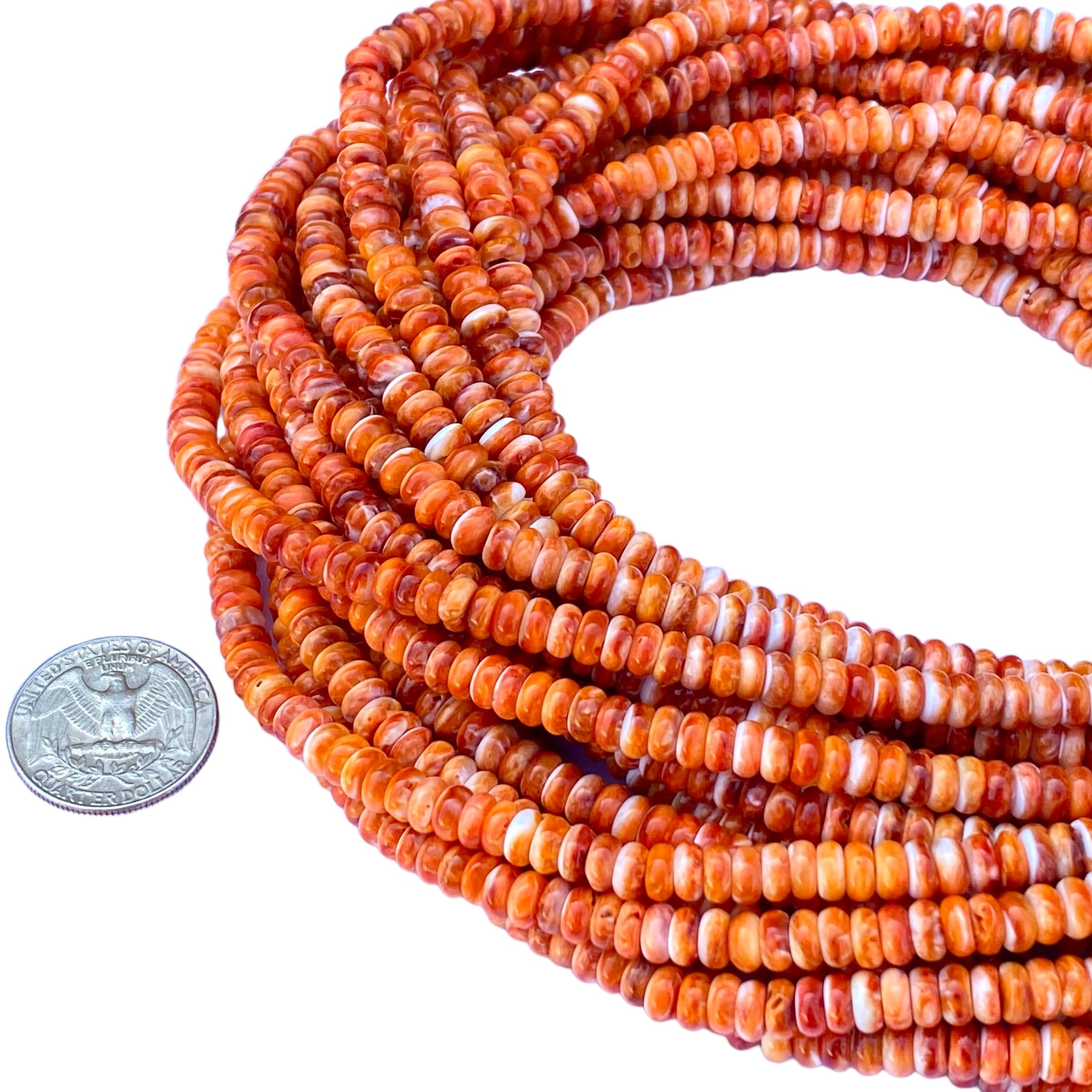 ABCGEMS Gulf of California Orange Spiny Oyster Shell Beads - Between Baja California & Mainland Mexico (Exclusive Rounded Edges Produce More Sparkle Than Traditional Heishi) Smooth Rondelle 6mm Tiny