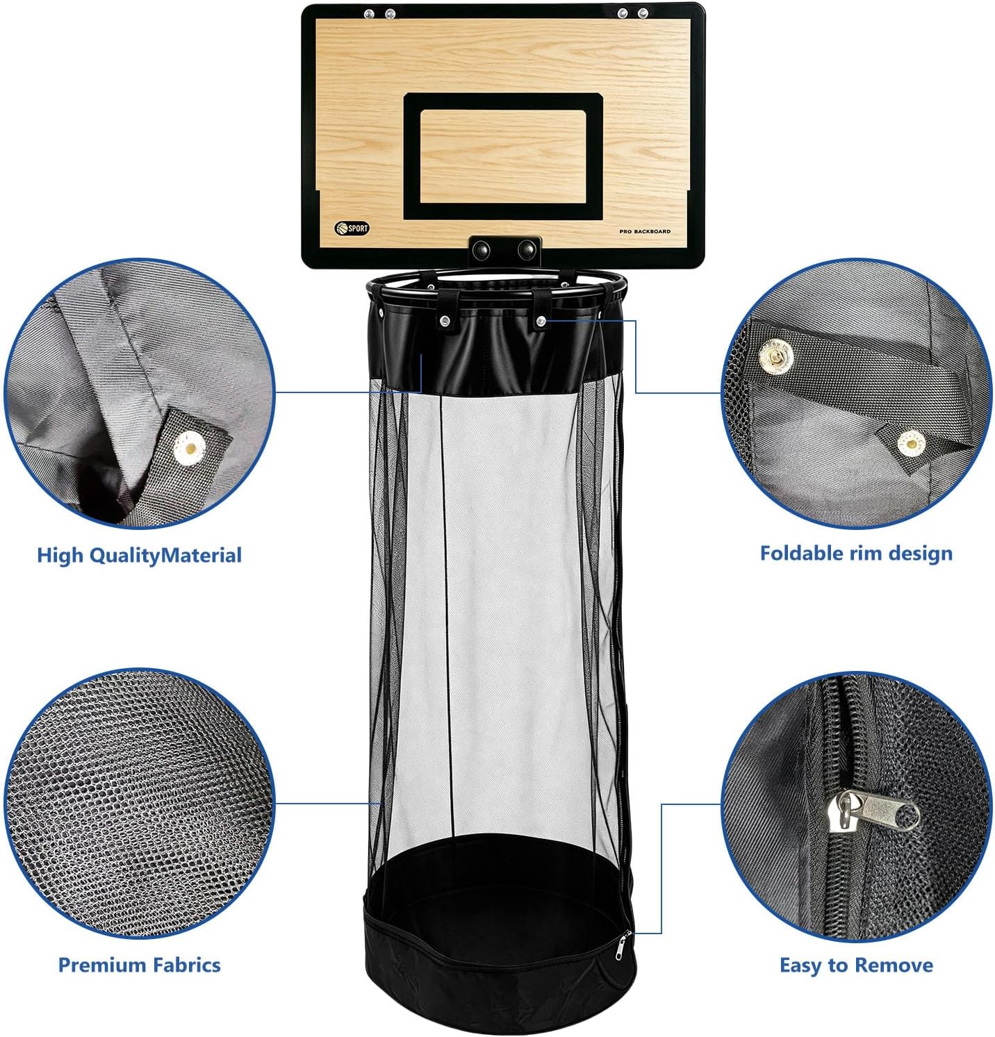 Wooden Basketball Laundry Hamper, Over-the-Door Hoop Laundry Basket