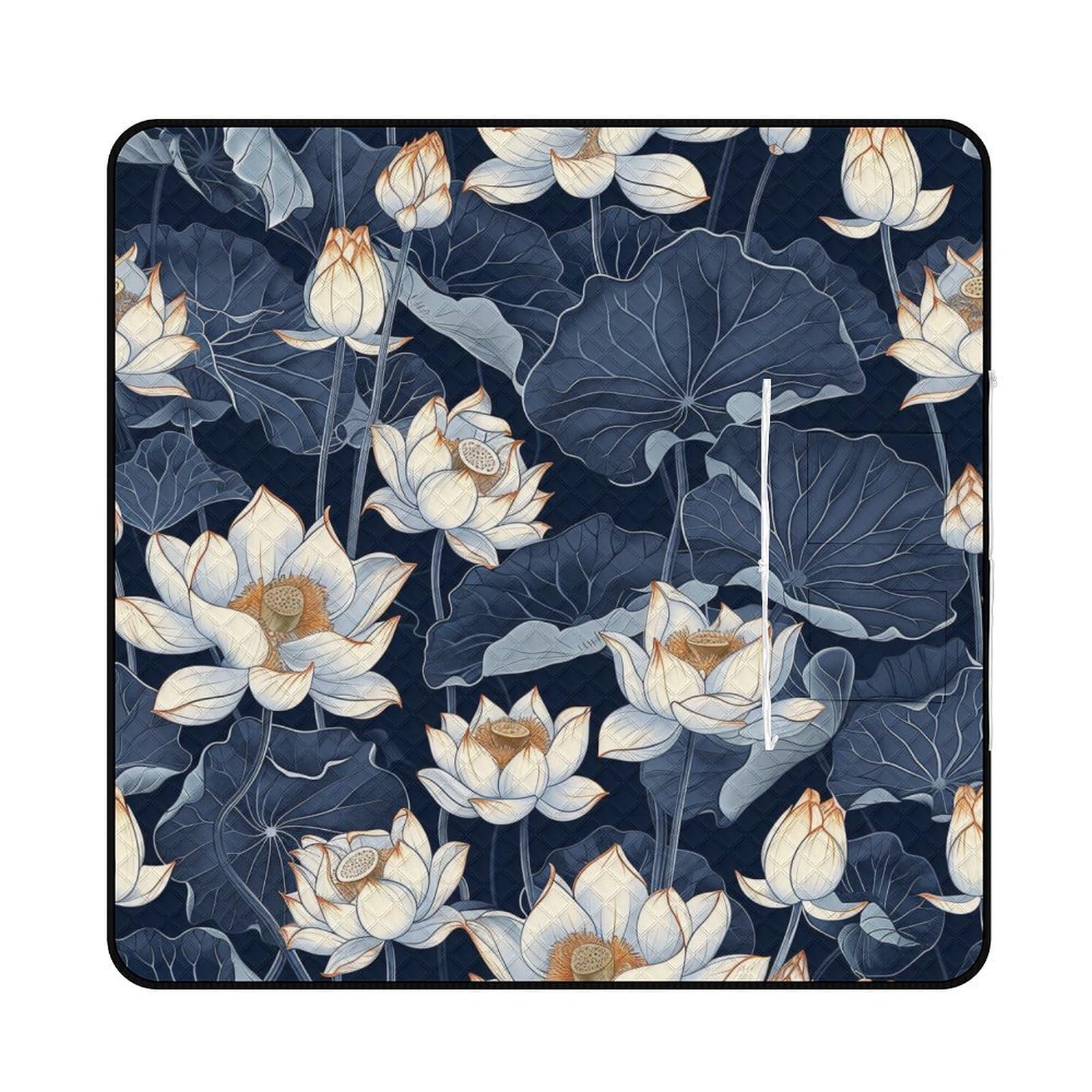 3D Impression La Fleur de Lotus Couverture Pique Nique Art Tapis Pique Nique Nappe Picnic Couverture De Pique-Nique pour Camping, Parc, Jardin 200x200cm