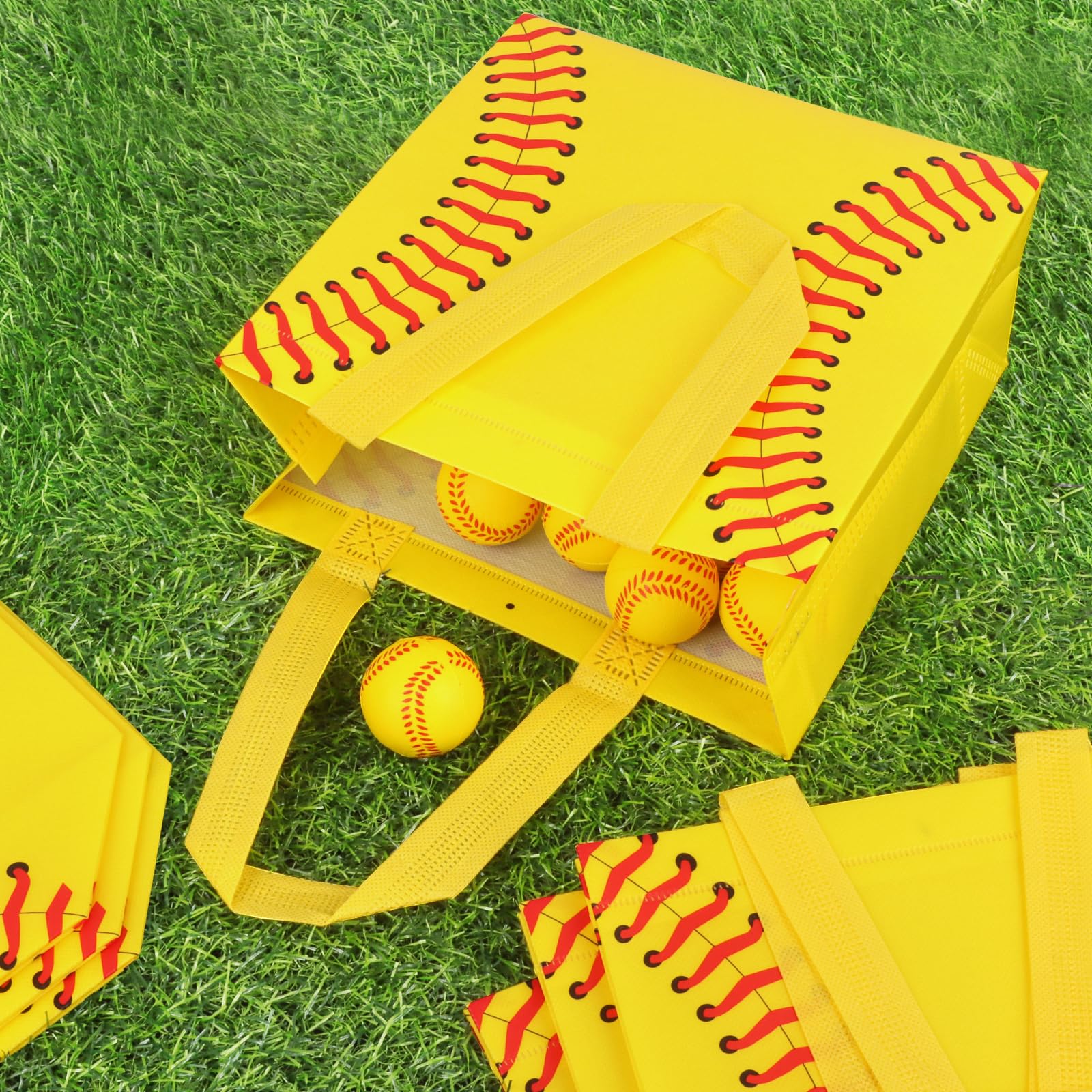 Hxezoc 12 Pieces Softball Gift Bags with Handle, Reusable Non Woven Treat Goodie Bag Sport Favor Bags For Softball Theme Birthday Party Decoration Supplies