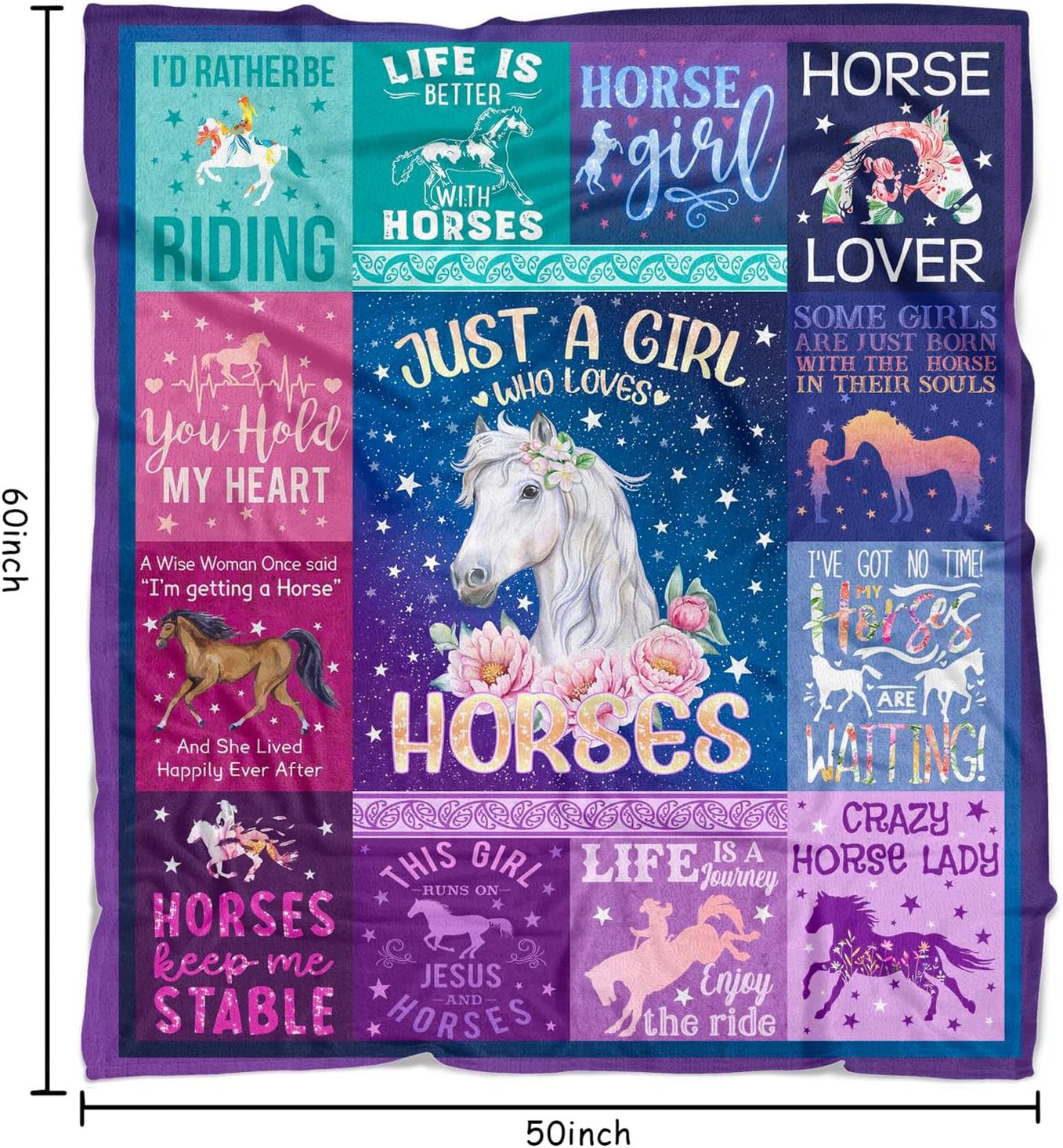 Metawu Horse Gifts for Kids Girls Women Throw Blankets, Cute Horse Pattern Flannel for Couch Sofa Bed Chair Decor, 50 x 60 inch - Image 6