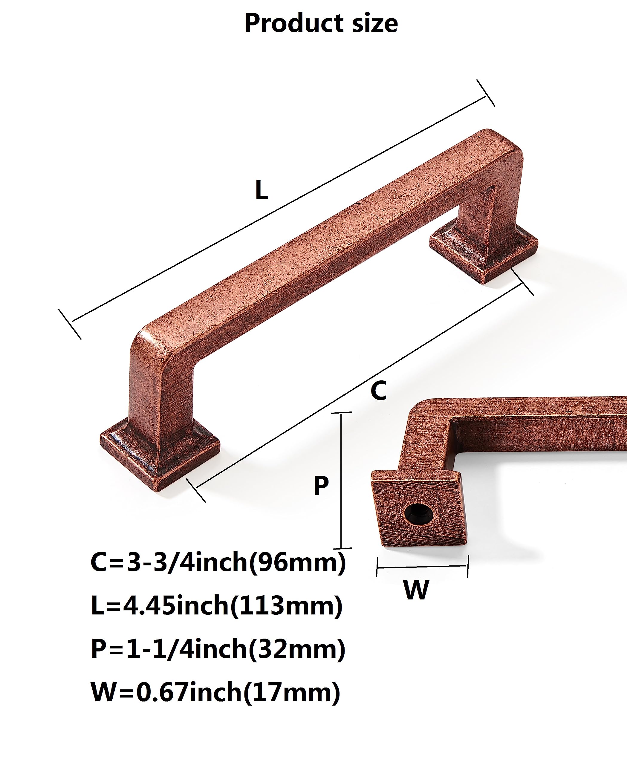 KHTUMEWARE-80219 Antique Copper Cabinet Pulls CTC 3-3/4 in (96 mm) 10-Pack in Antique Copper — KHTUMEWARE