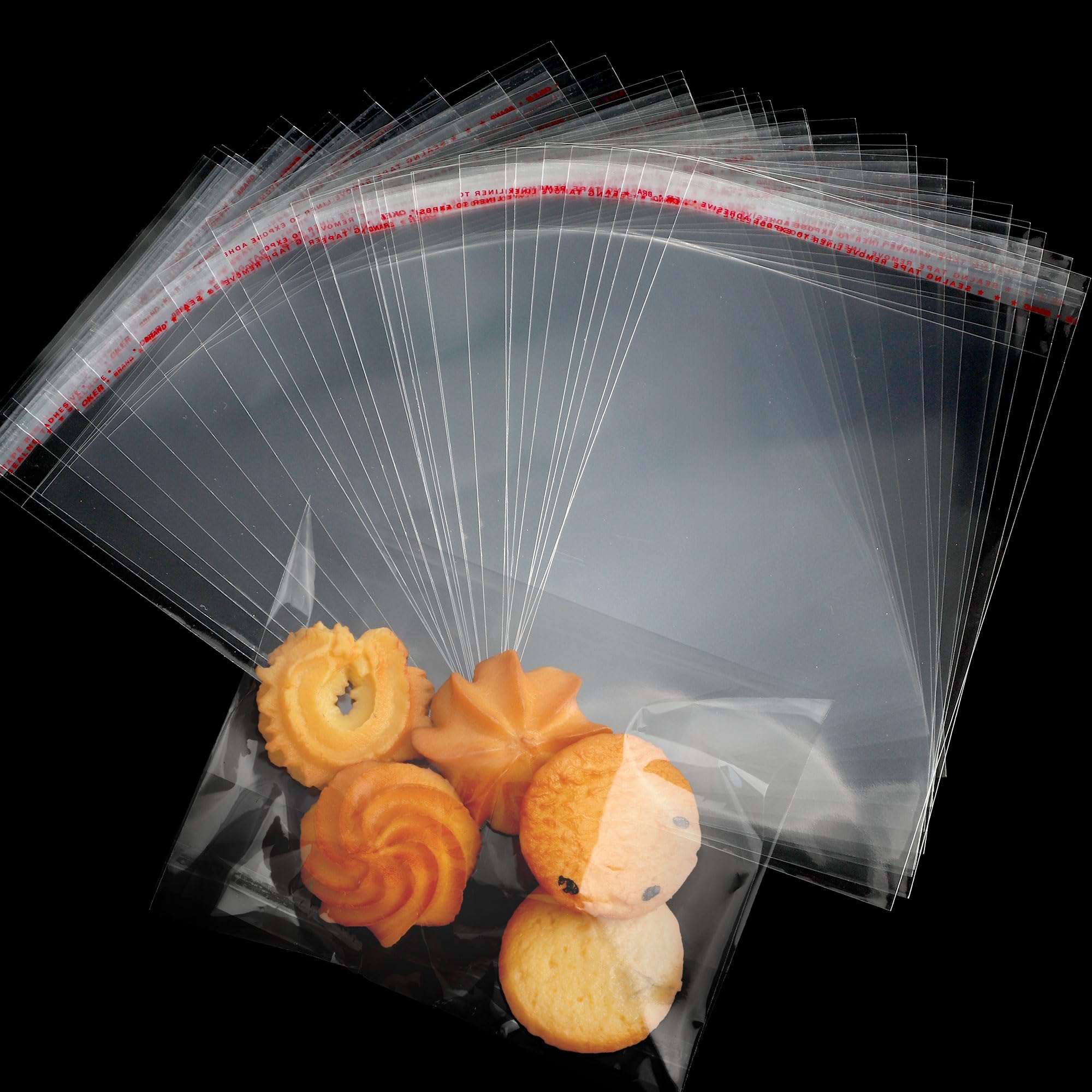 Cidenbio 200 Pcs Thickened Cookie Bags with Seal 5x7 In, Clear Cellophane Treat Bags Self Sealing 3.1 Mils Resealable Plastic Bag for Cookies, Candy,