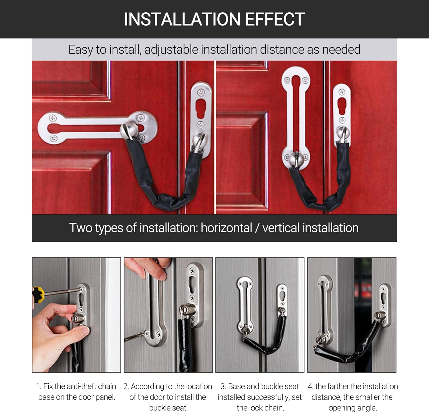 Anti-Theft Lock,Security Chain,Door Guard Reinforced Solid Stainless Steel Latch Guard Clasp for Swing-in Doors Heavy Duty Chain Door Lock for Home Bedroom Hotel Office,Silver