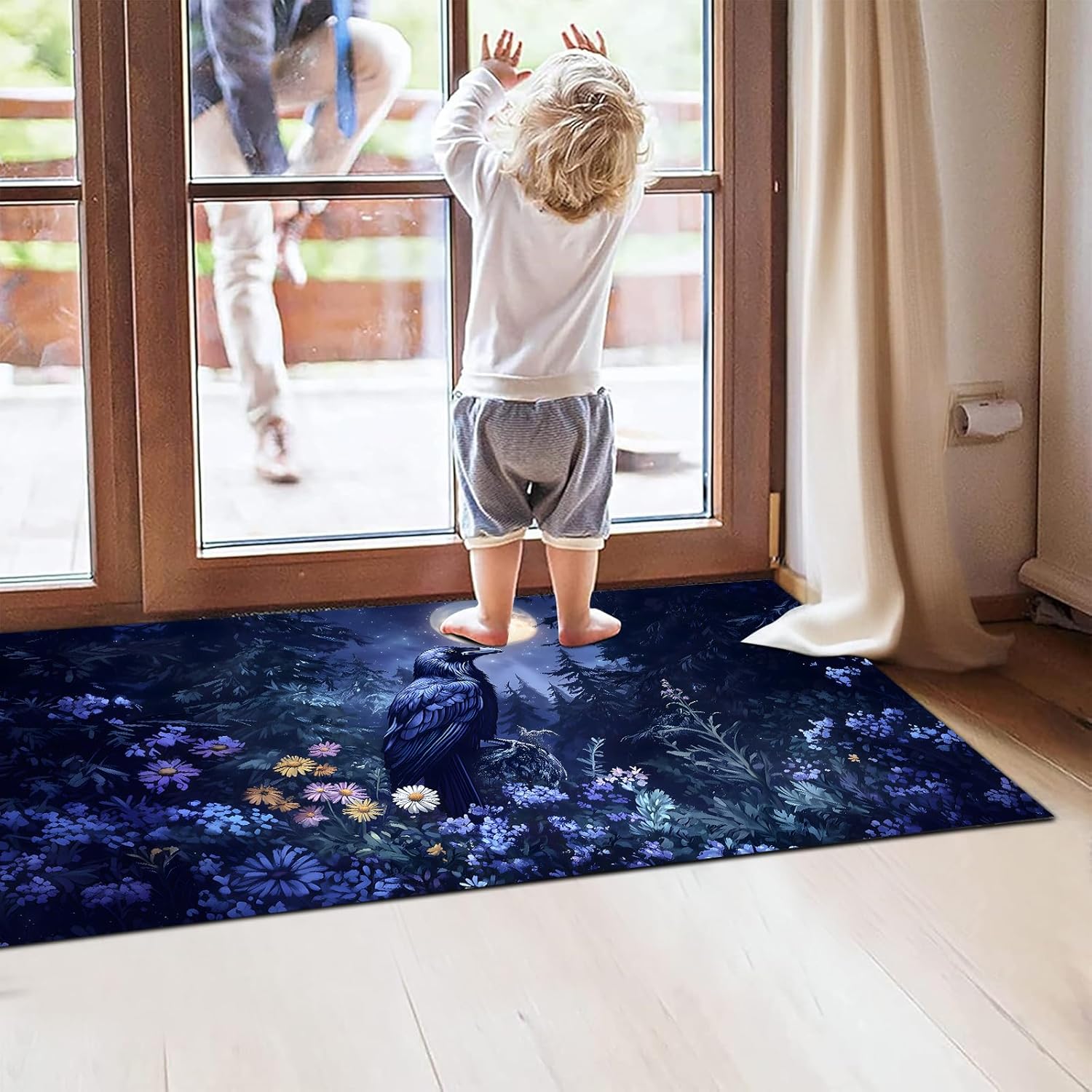 Moonlit Raven Indoor Door Mat 29.5x17in,Non Slip Backing Mystical Night Forest Floor Mats,Non Woven Entryway Rug,Welcome Rugs Decor,for Entrance Inside Porch Kitchen,Practical Doormats Gifts