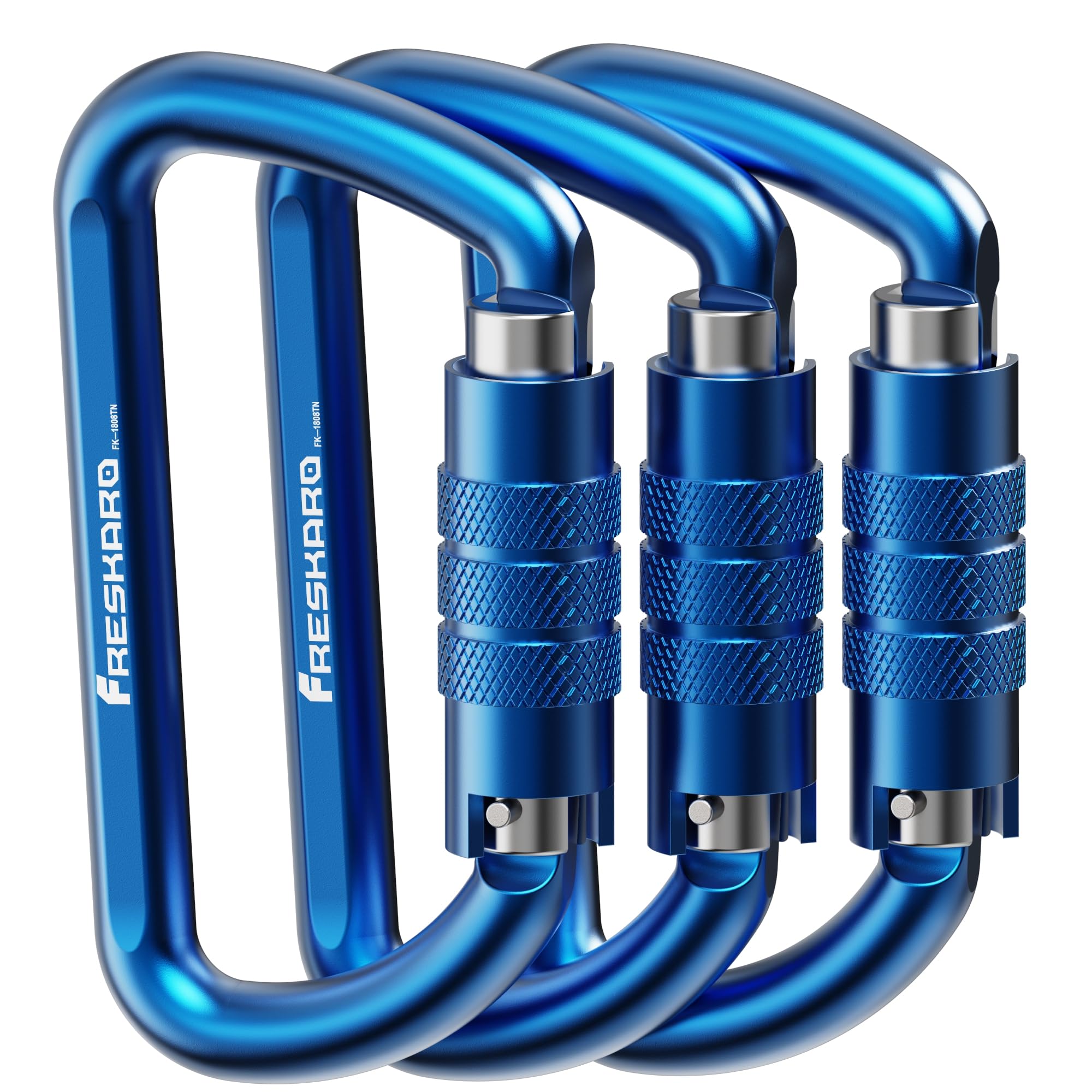 FresKaro 3inch 12kN-2698lbs Auto Locking Carabiner Clips, Solid D Shape, Heavy Duty 7075 Aluminum, Lightweight 1.09oz, Rust Proof, for Hammock, Hiking